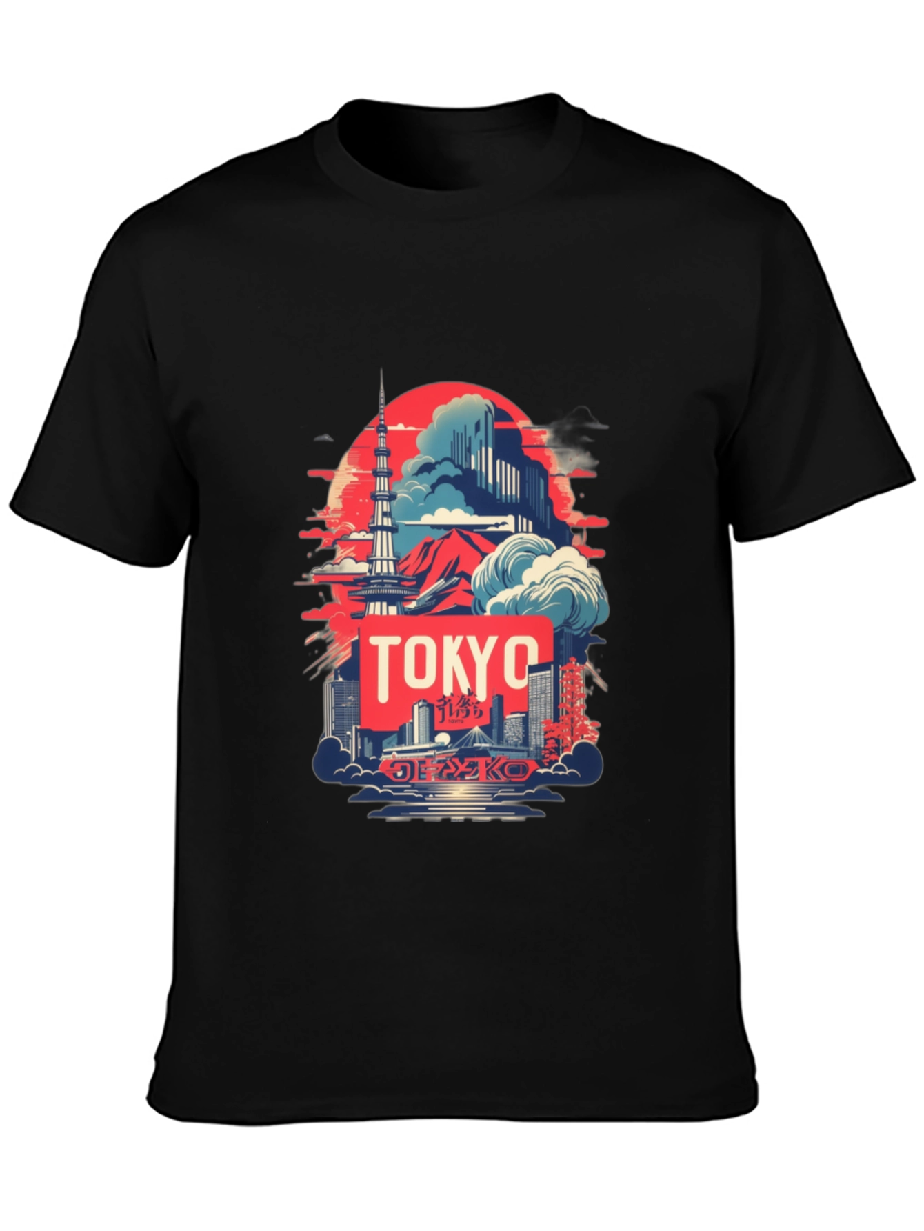 Tokyo Skyline Graphic Tee - Black Cotton T-Shirt