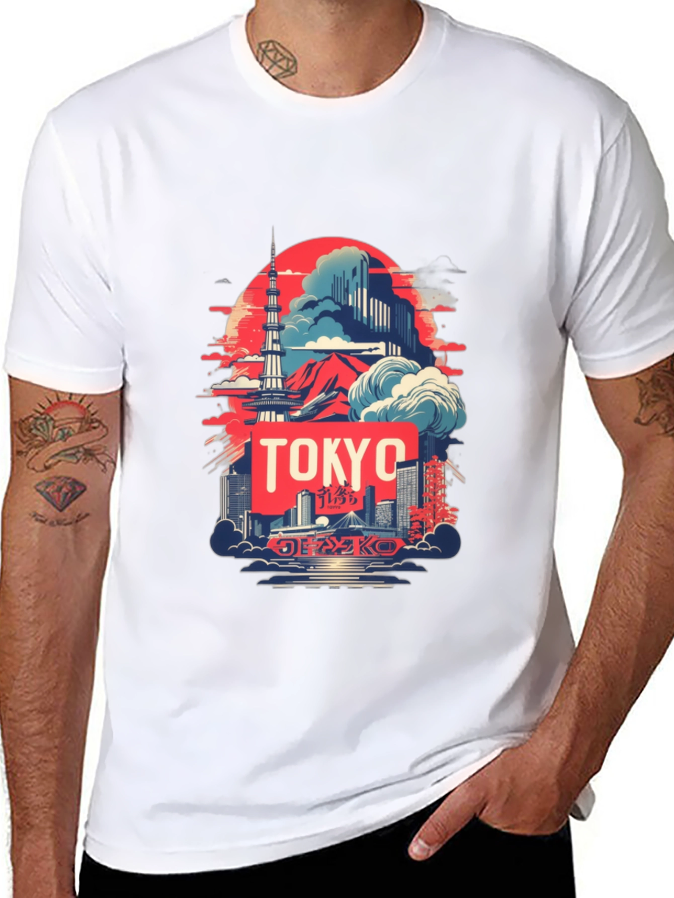 Tokyo Skyline Graphic Tee - Black Cotton T-Shirt