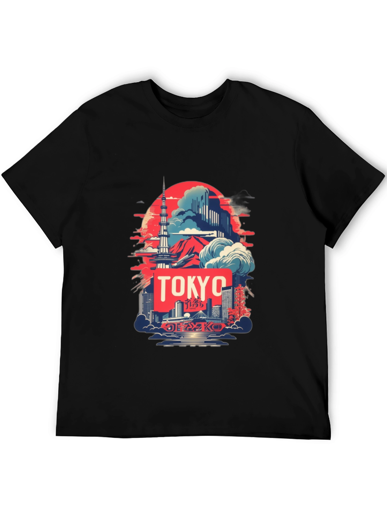Tokyo Skyline Graphic Tee - Black Cotton T-Shirt