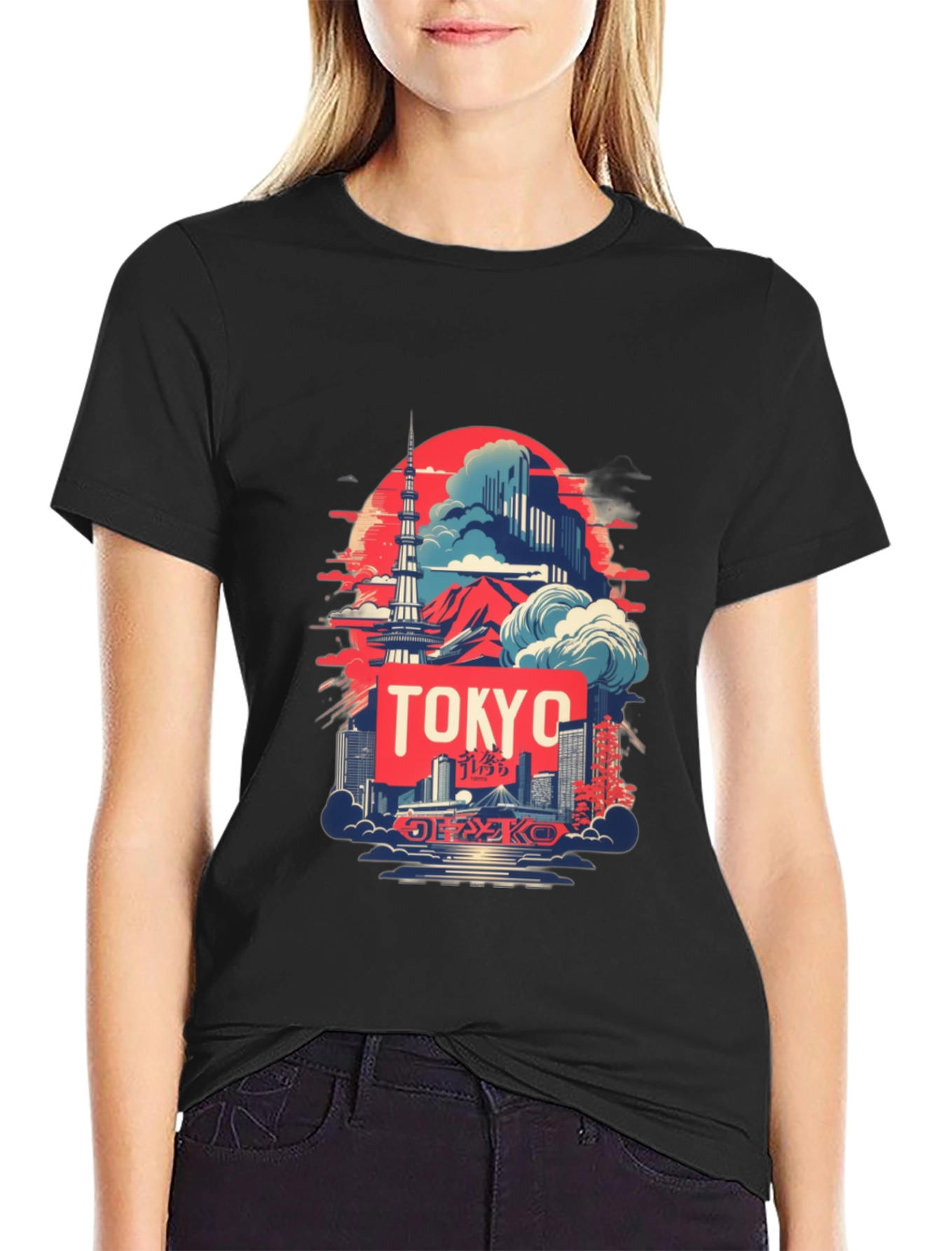 Tokyo Skyline Graphic Tee - Black Cotton T-Shirt