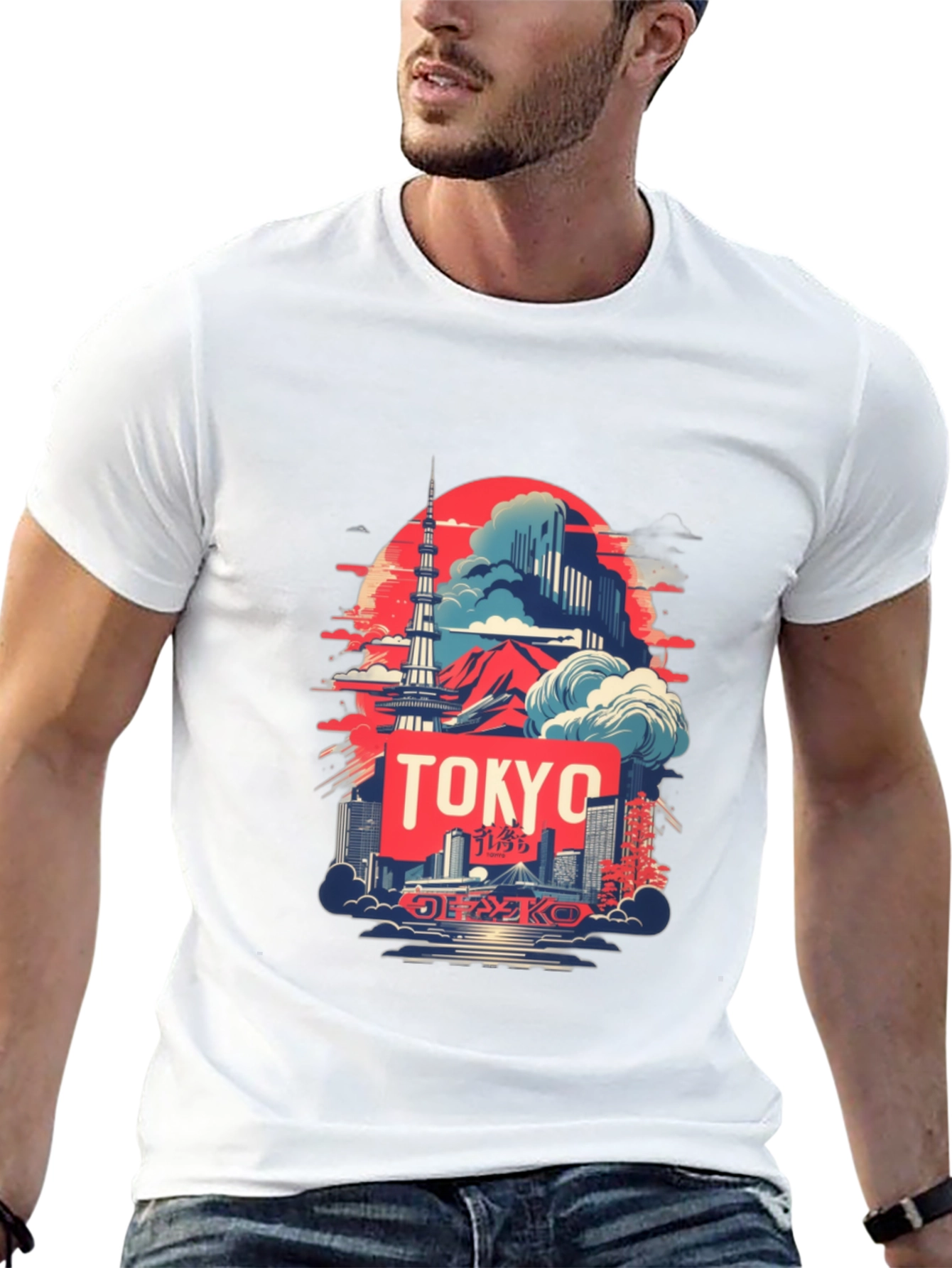 Tokyo Skyline Graphic Tee - Black Cotton T-Shirt