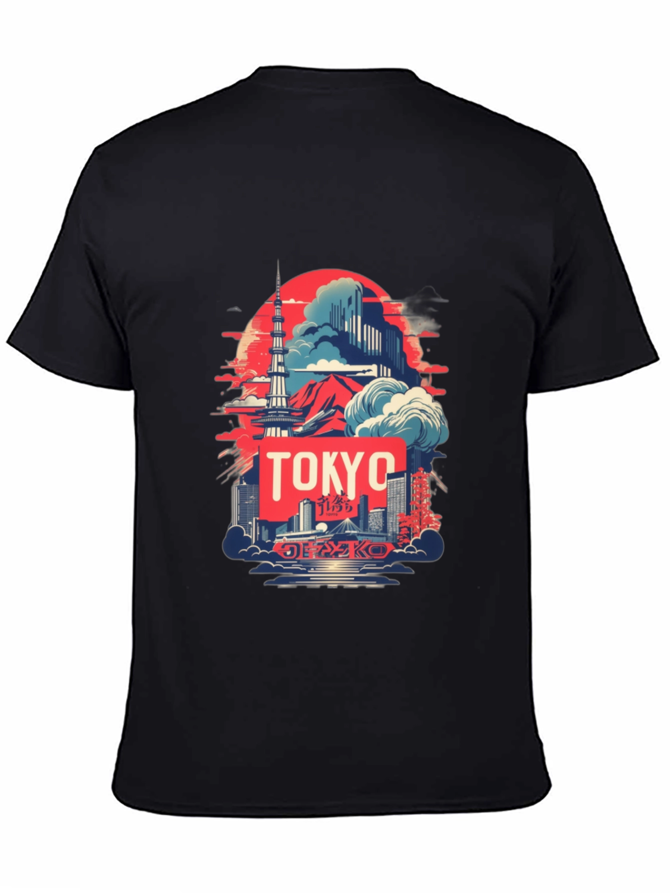 Tokyo Skyline Graphic Tee - Black Cotton T-Shirt