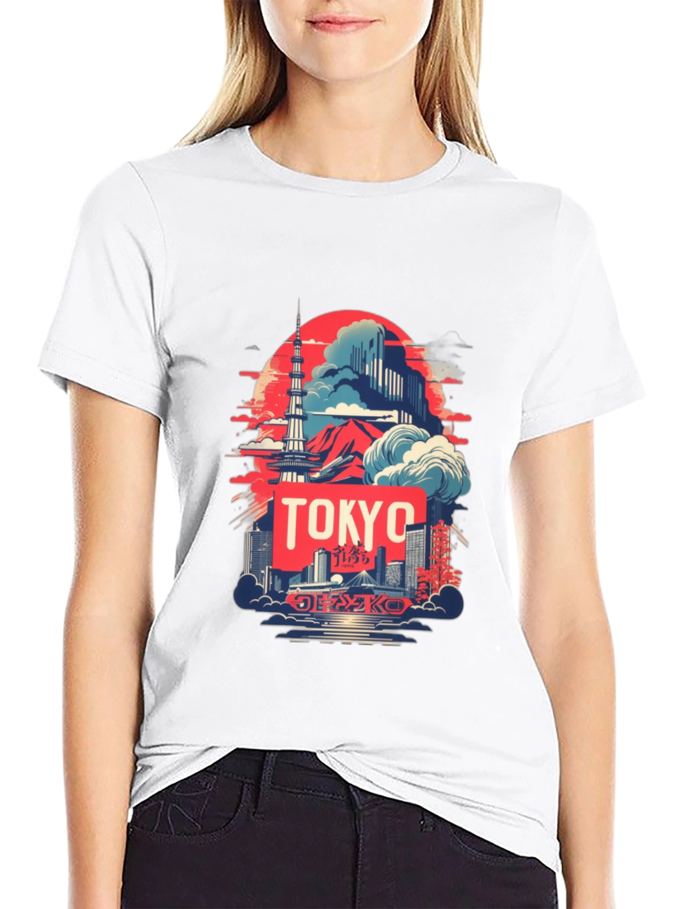 Tokyo Skyline Graphic Tee - Black Cotton T-Shirt