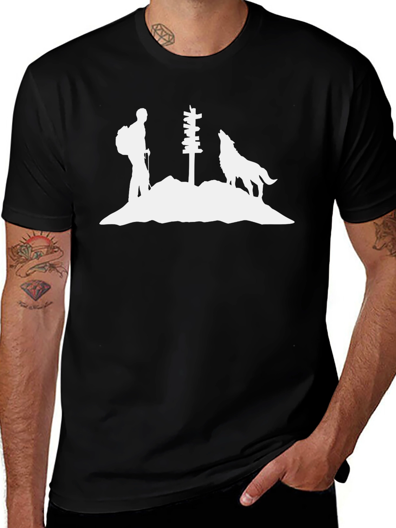 Hiking Wolf Silhouette Graphic Tee