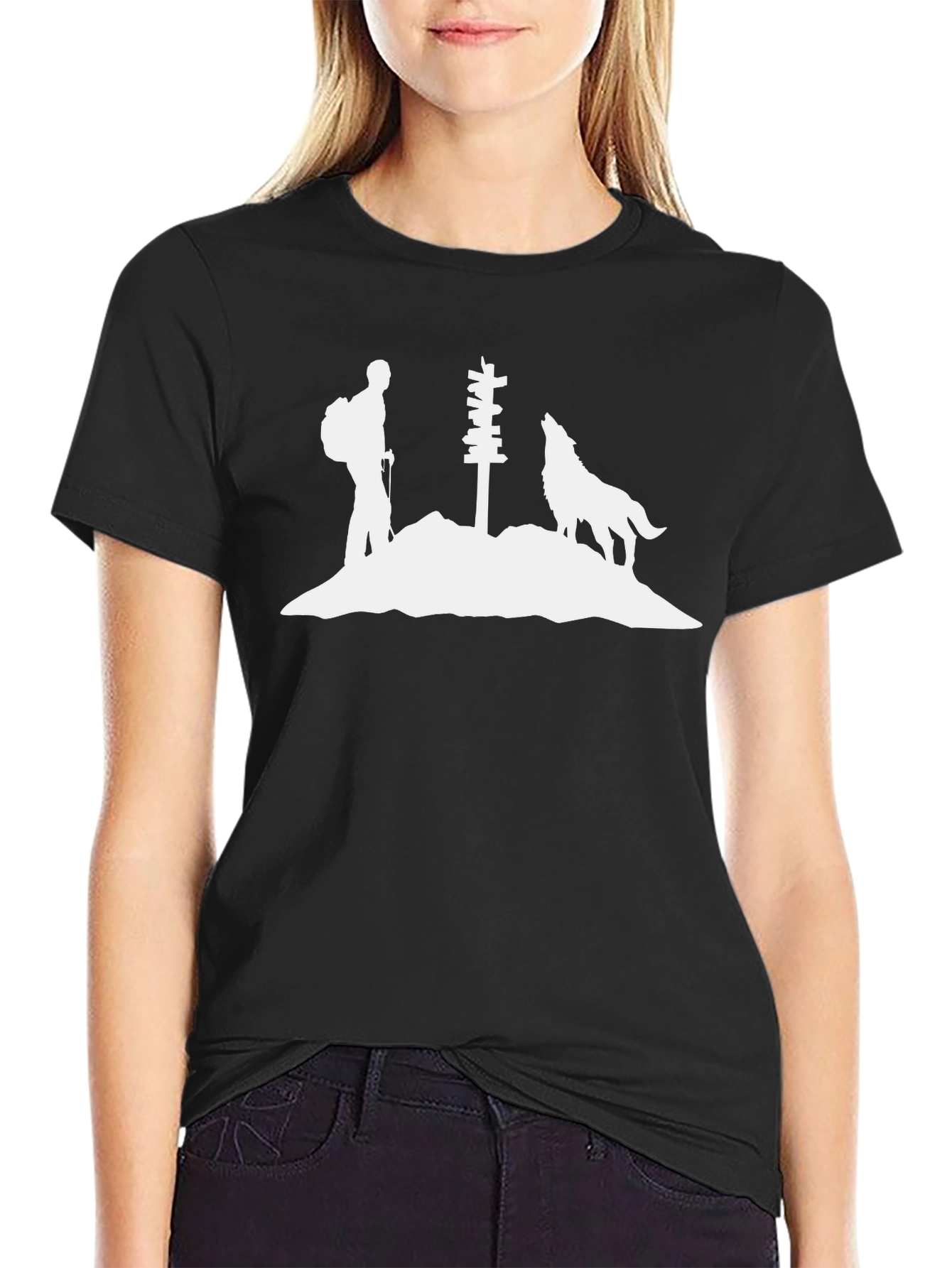 Hiking Wolf Silhouette Graphic Tee