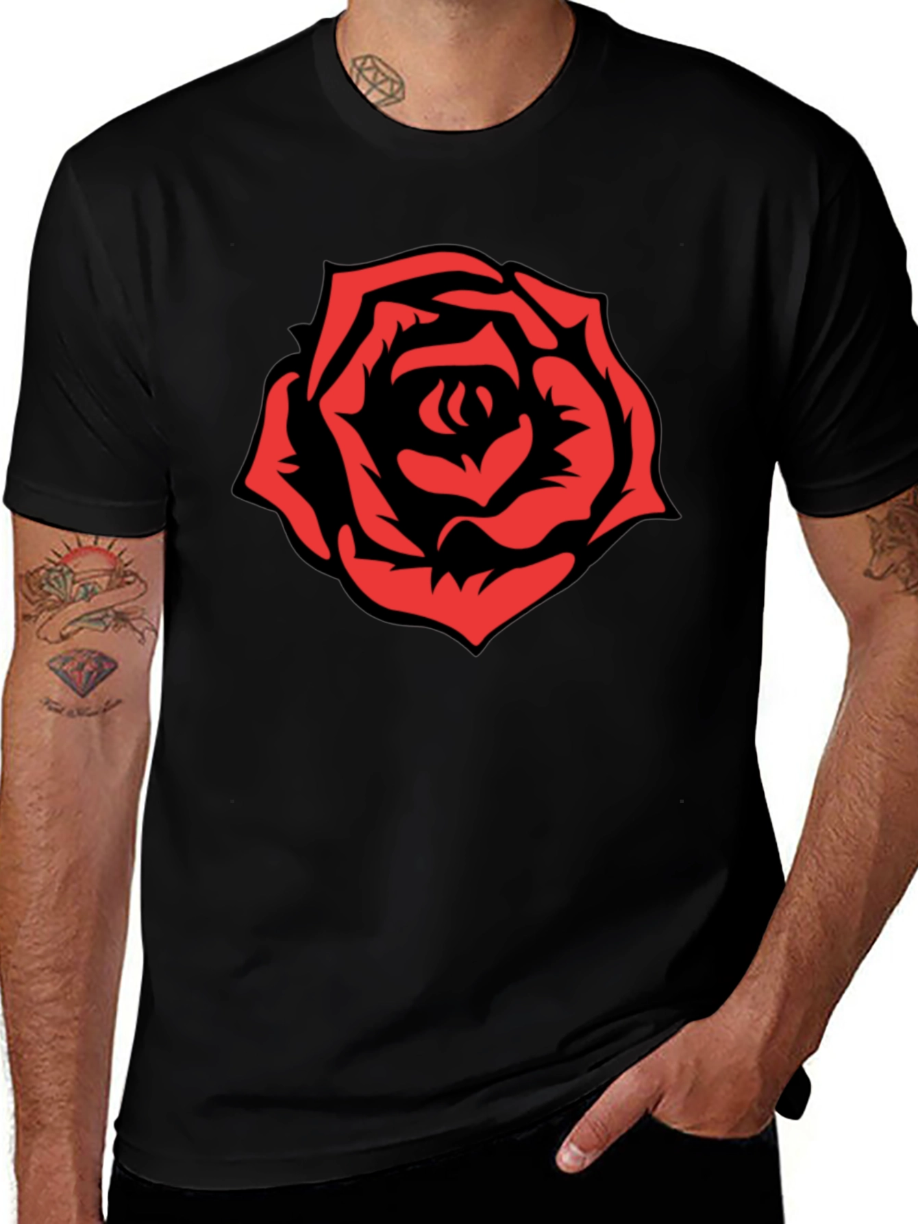 Bold Rose Graphic T-Shirt - Black