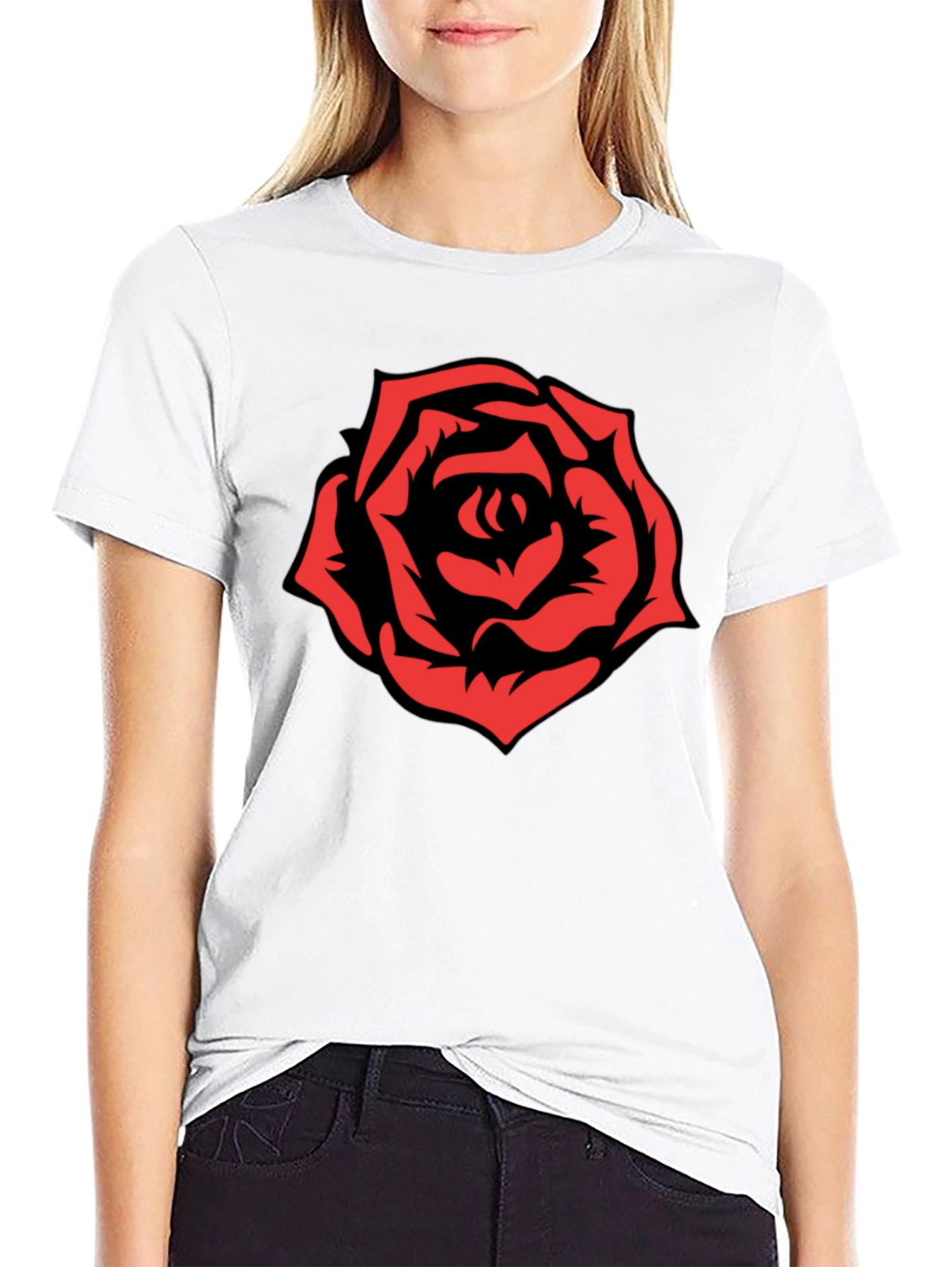 Bold Rose Graphic T-Shirt - Black