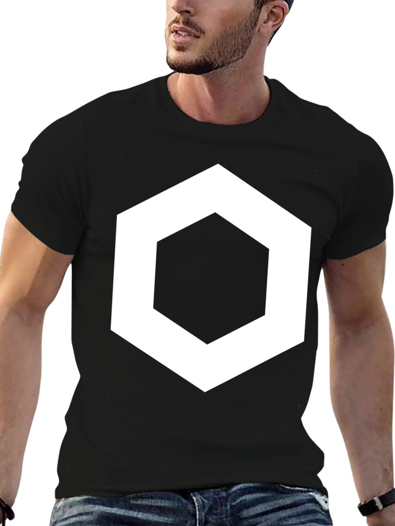 Geometric Hexagon Graphic Black T-Shirt