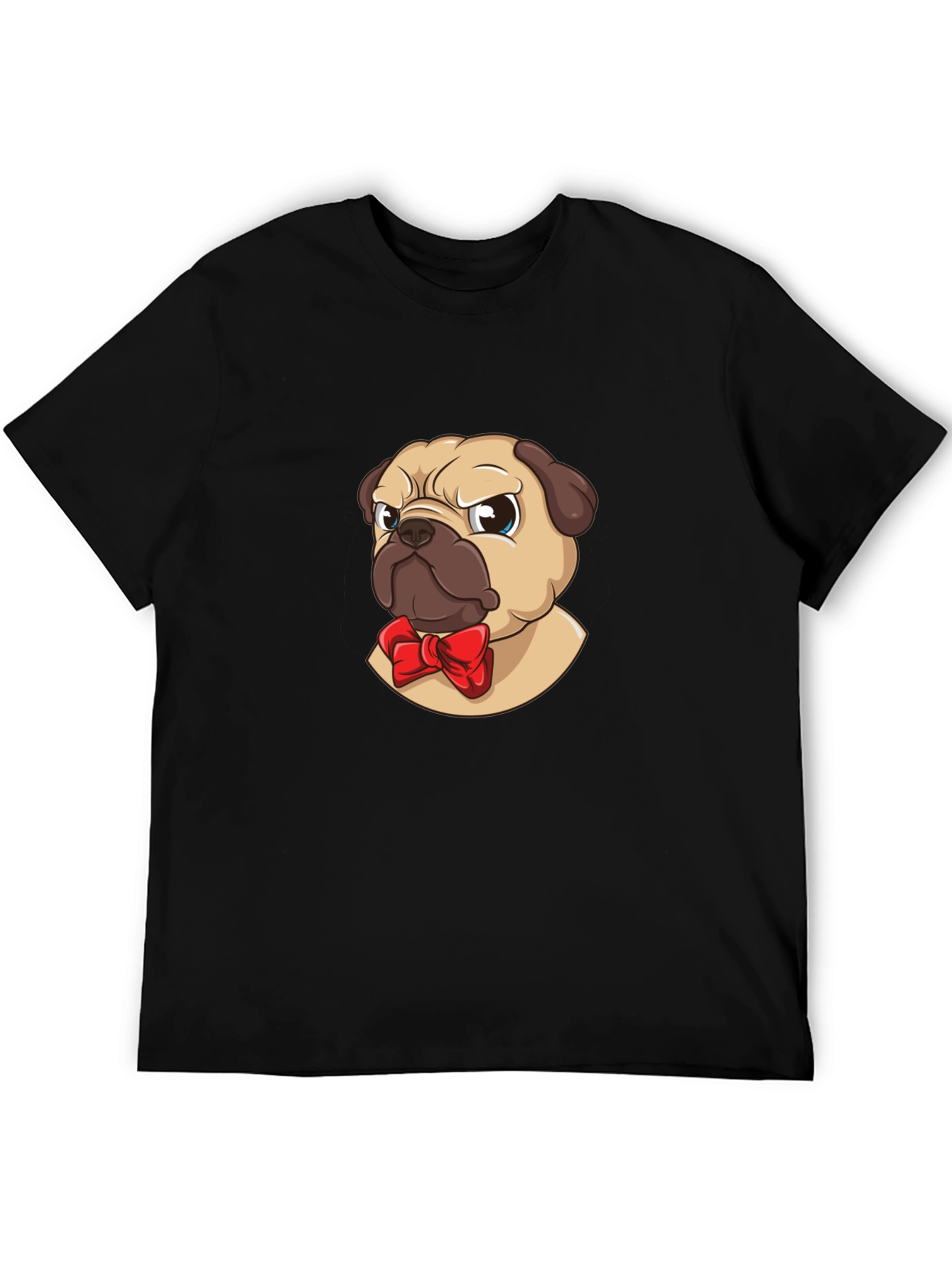 Pug With Bow Tie Graphic Tee - Black