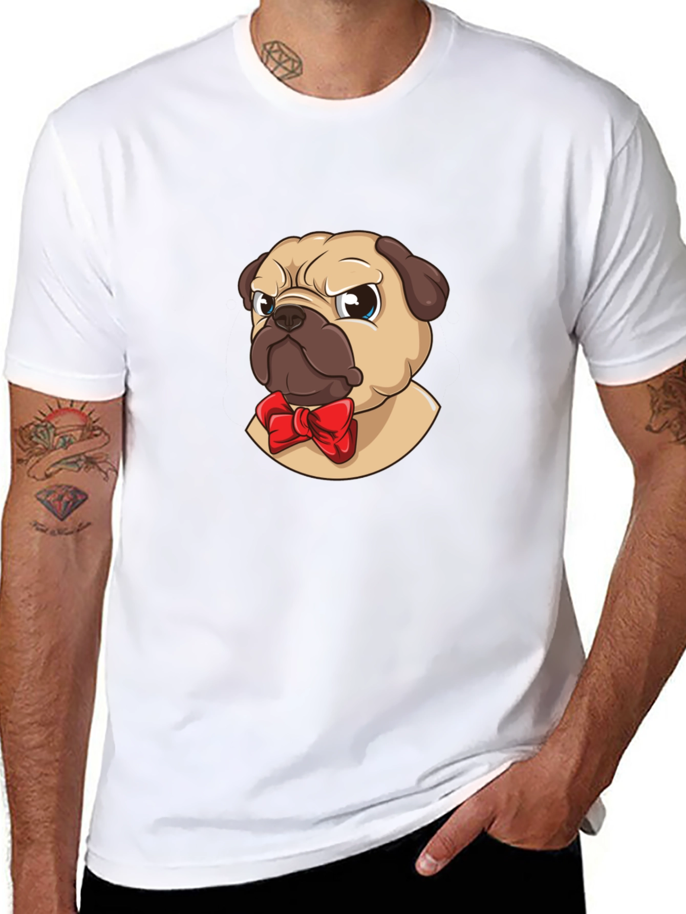 Pug With Bow Tie Graphic Tee - Black