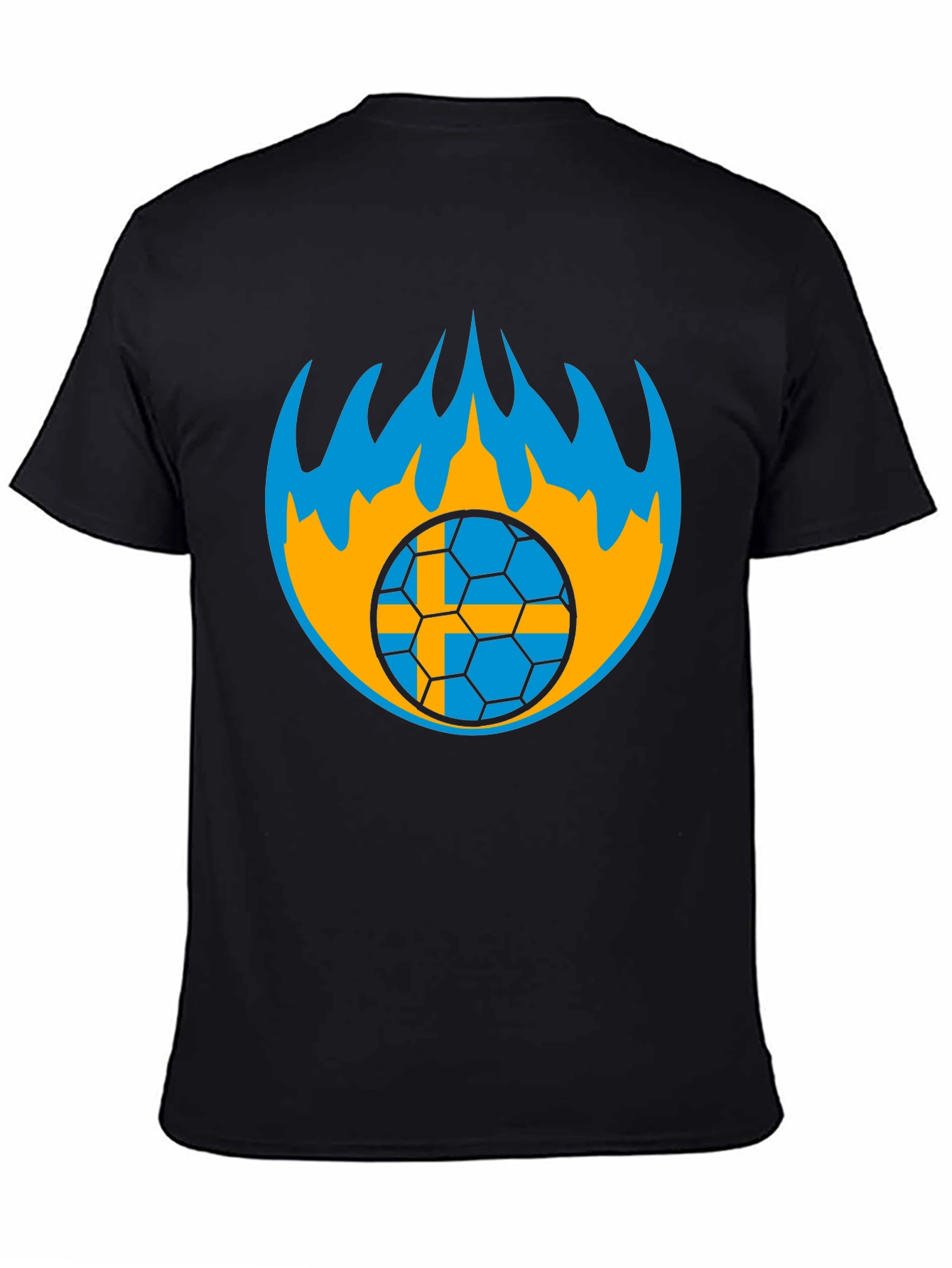 Sweden Soccer Ball Flames Graphic Tee - Black