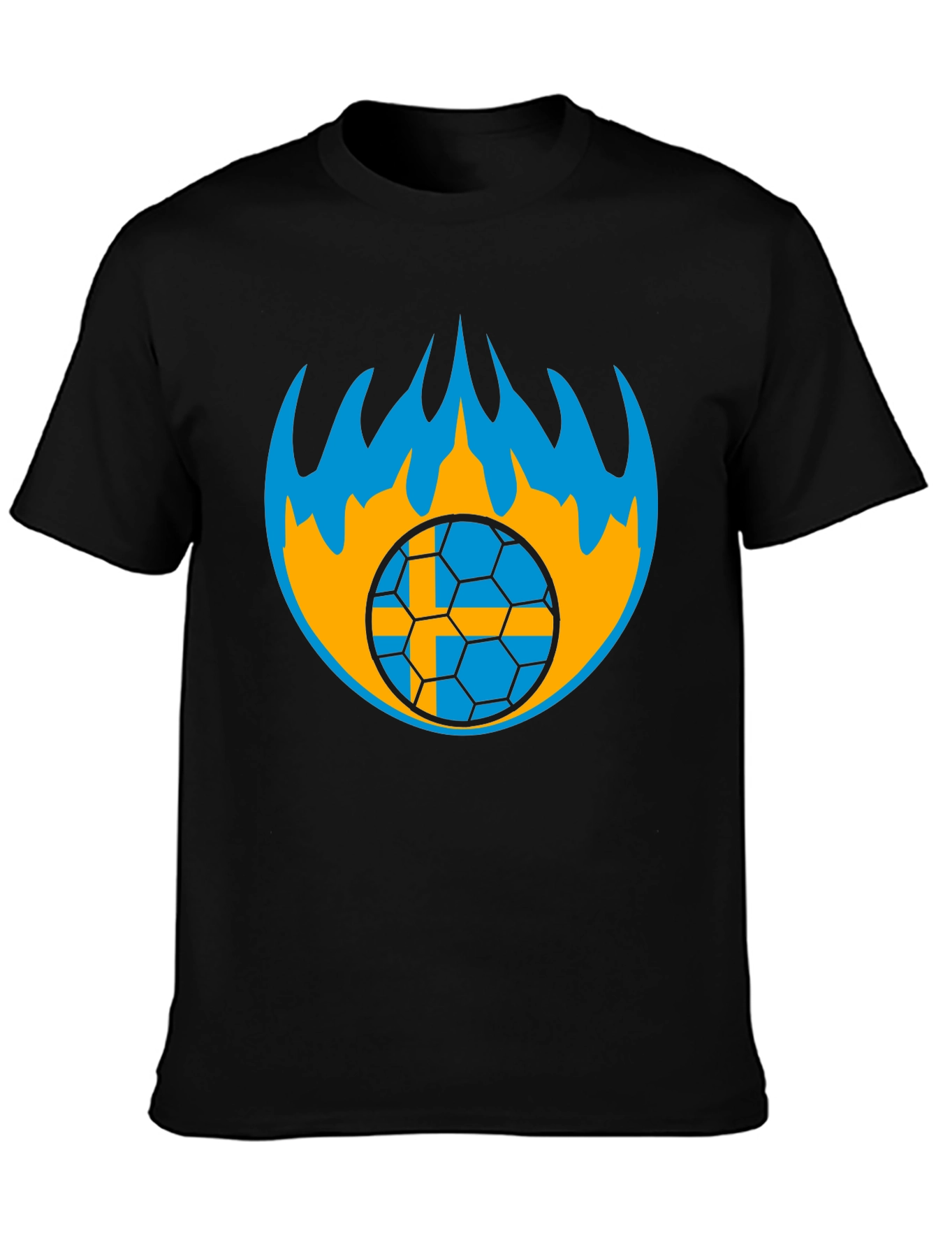 Sweden Soccer Ball Flames Graphic Tee - Black