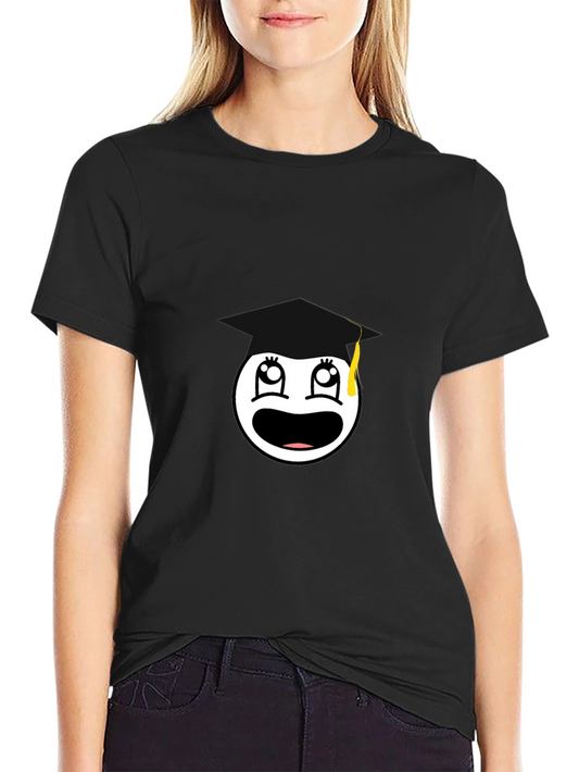 Graduation Smiley Face Black Graphic Tee