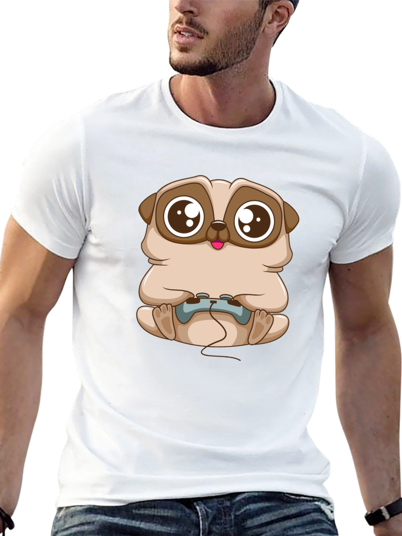 Gamer Pug Graphic T-Shirt - Black Cotton Tee