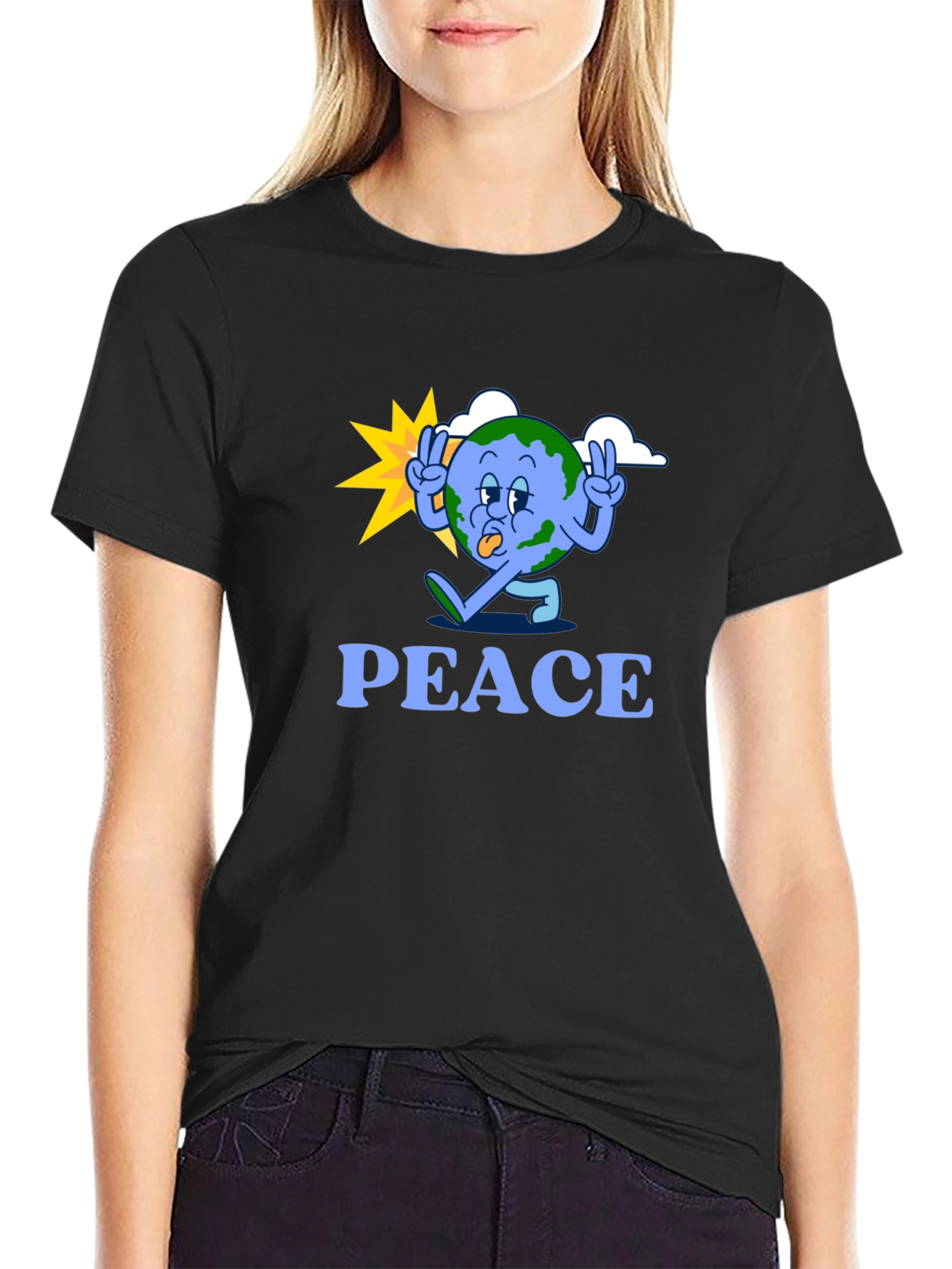 Peace Earth Graphic Tee - Black Cotton Blend