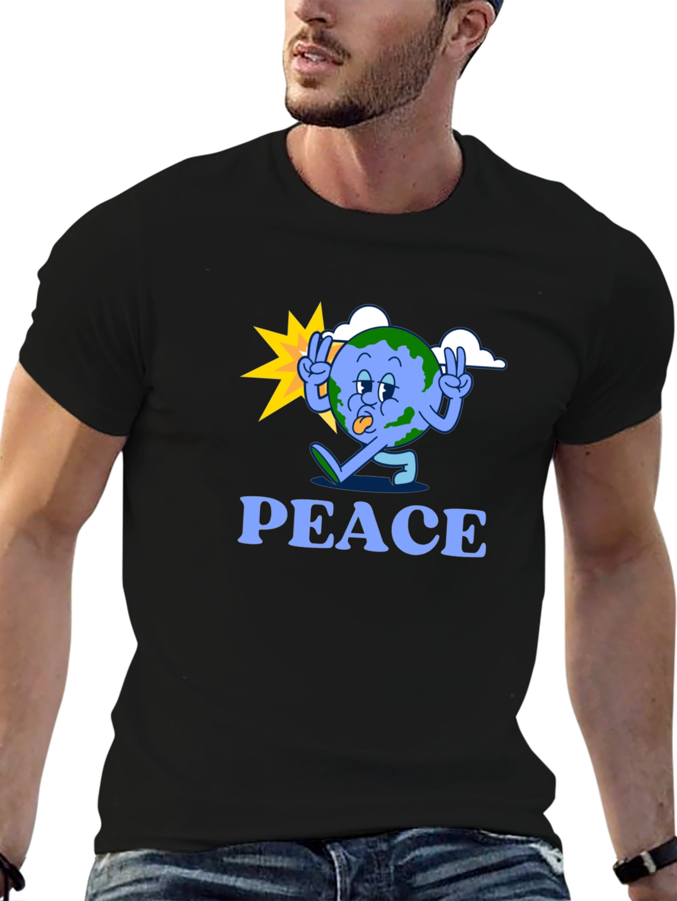 Peace Earth Graphic Tee - Black Cotton Blend