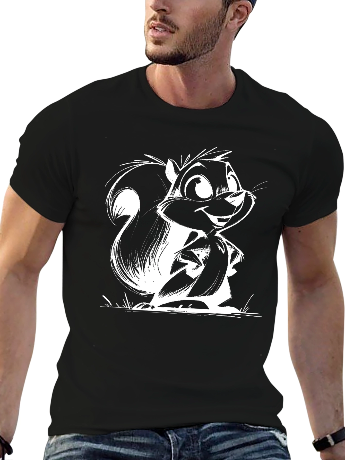 Cartoon Squirrel Graphic Tee - Unisex Black T-Shirt