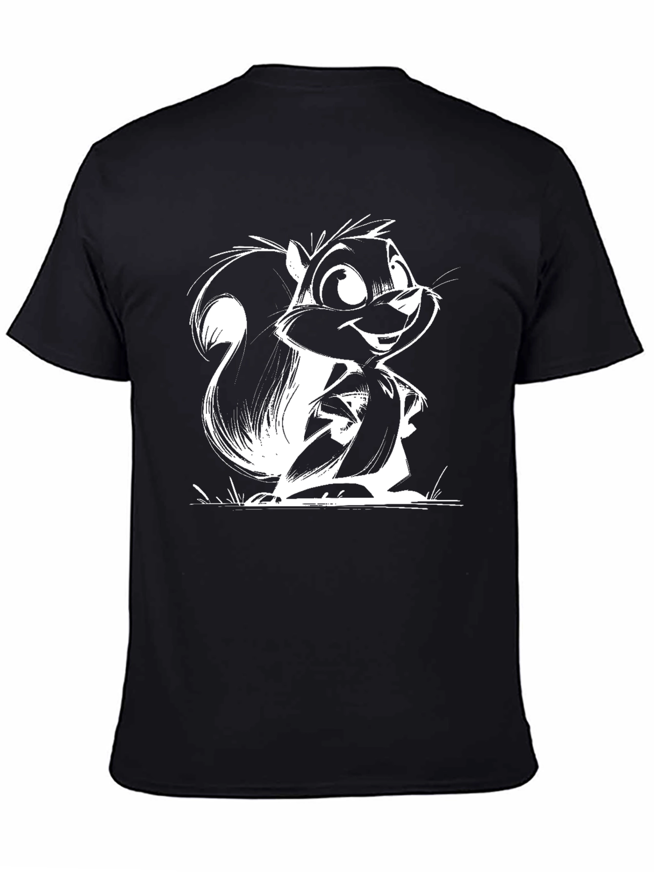 Cartoon Squirrel Graphic Tee - Unisex Black T-Shirt