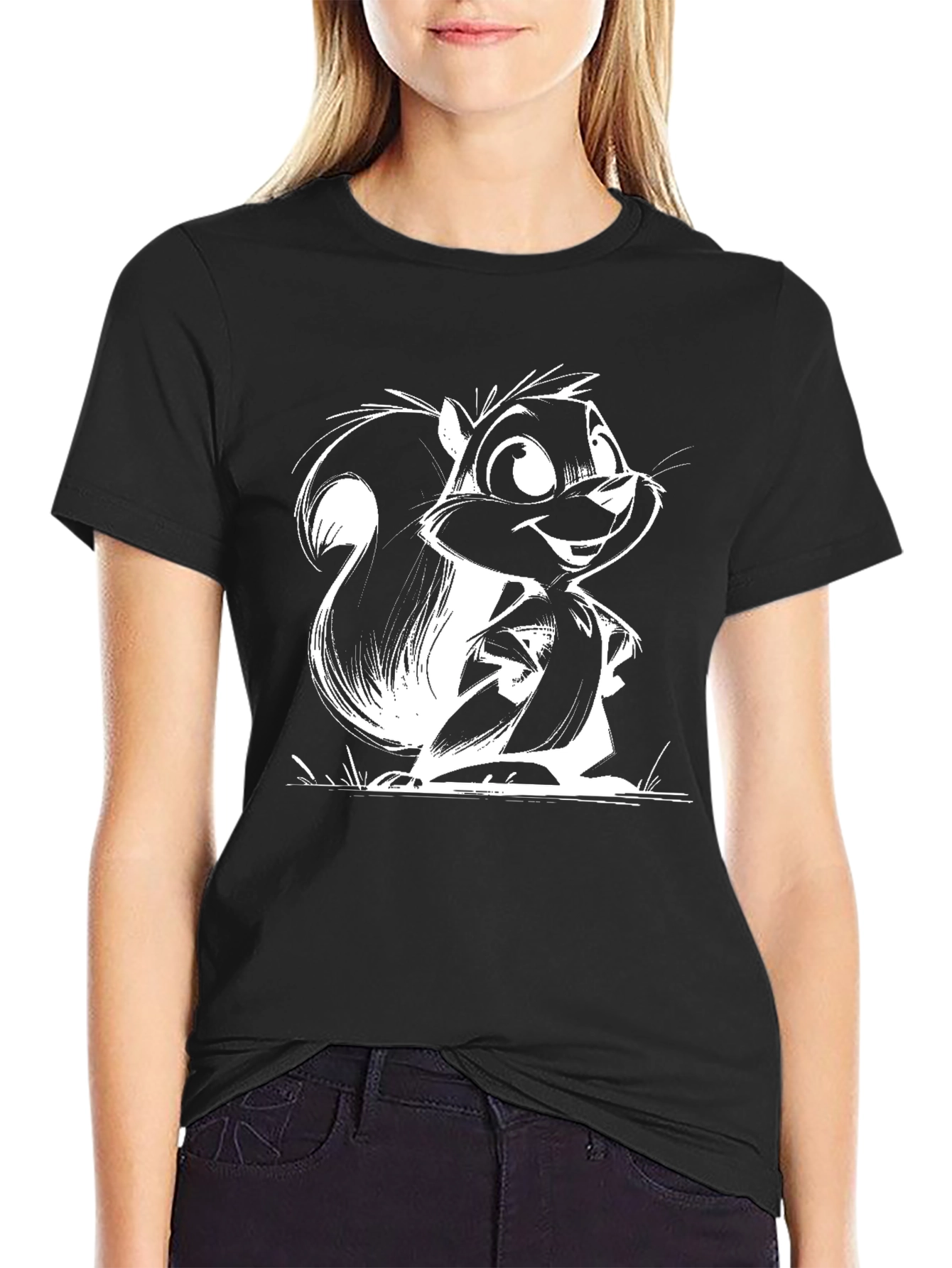Cartoon Squirrel Graphic Tee - Unisex Black T-Shirt
