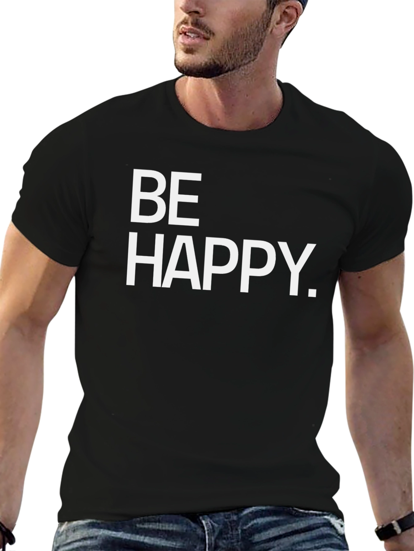 Be Happy Black Graphic Tee