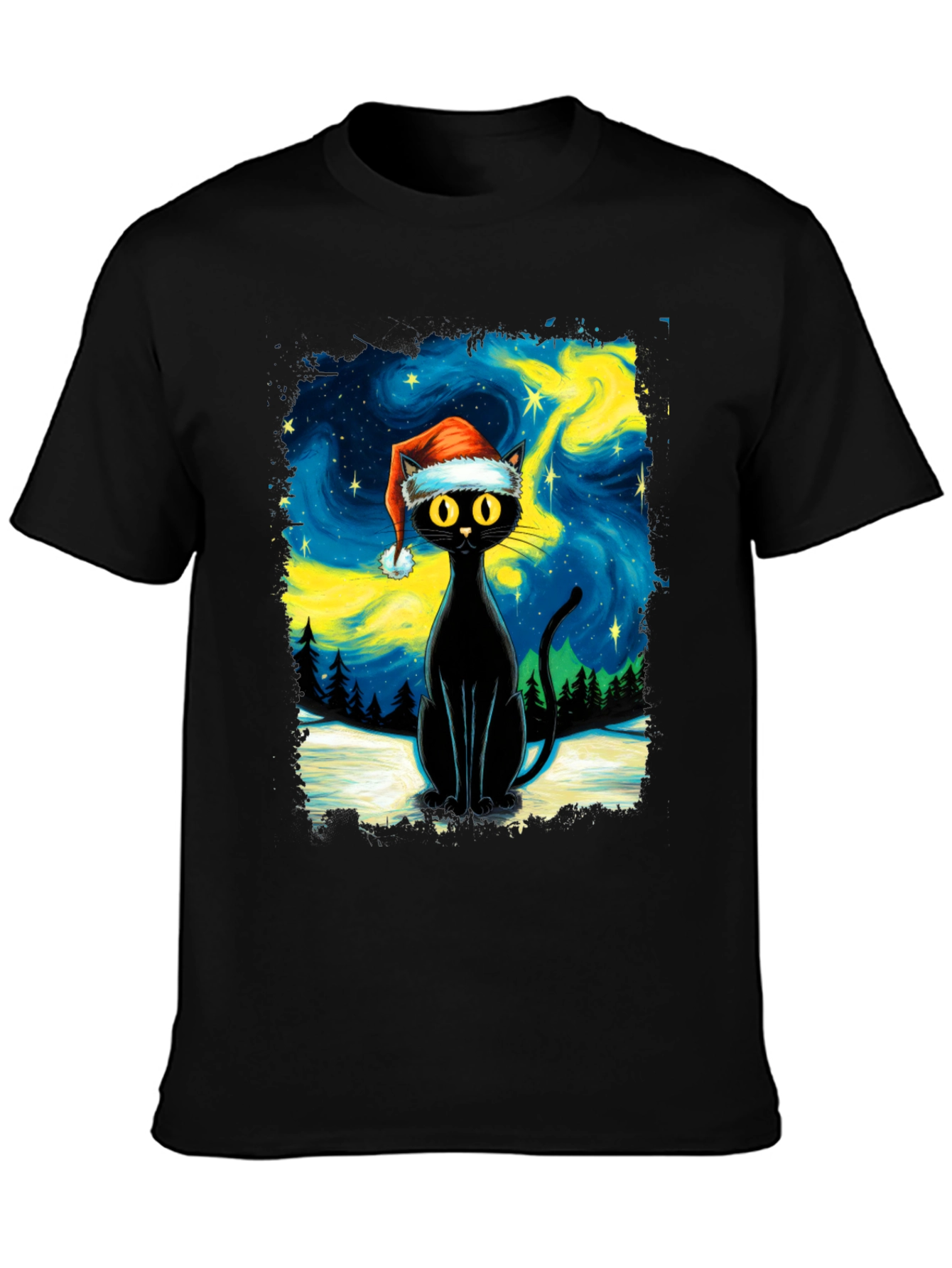 Festive Black Cat T-Shirt - Holiday Style