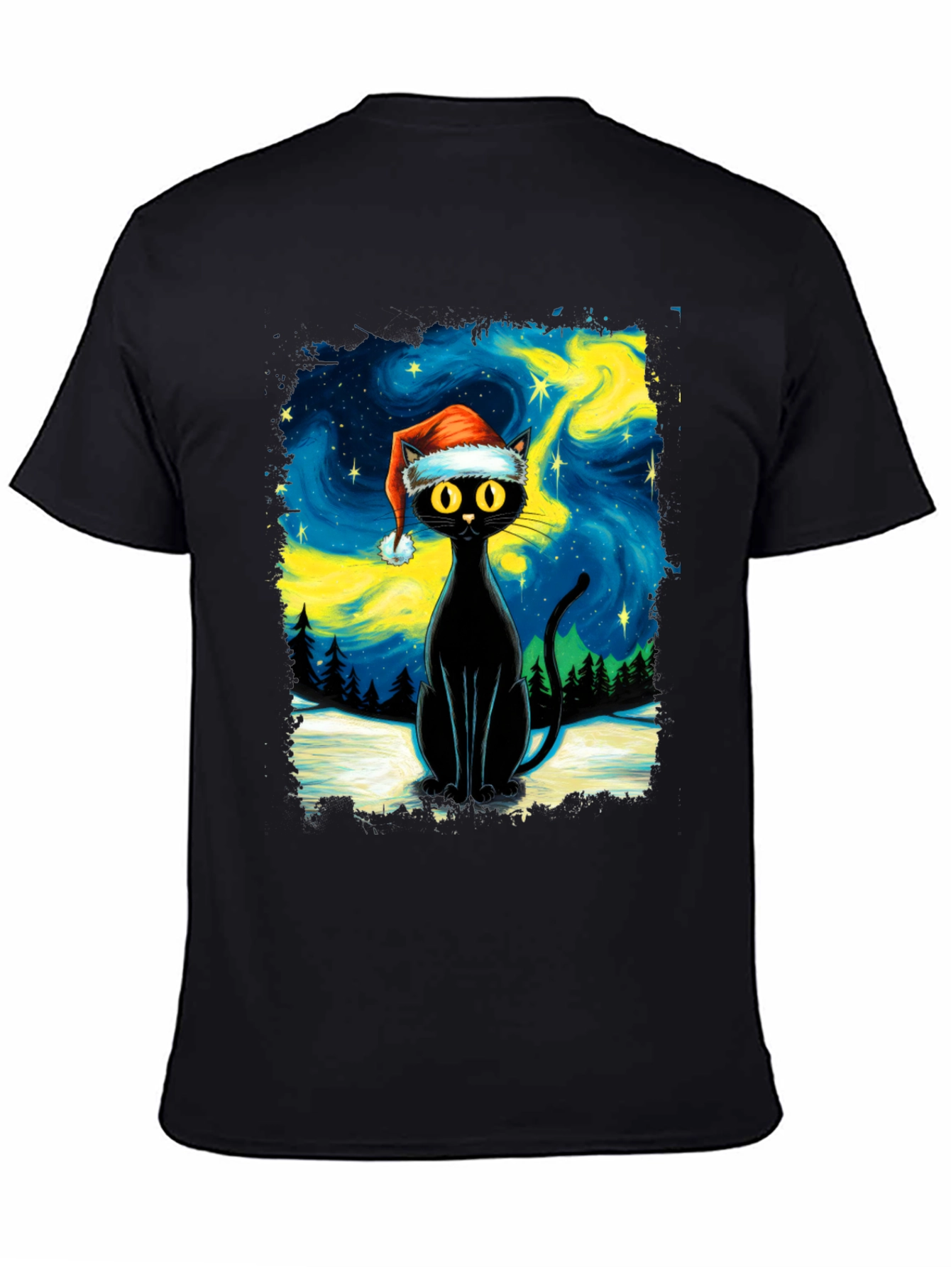Festive Black Cat T-Shirt - Holiday Style
