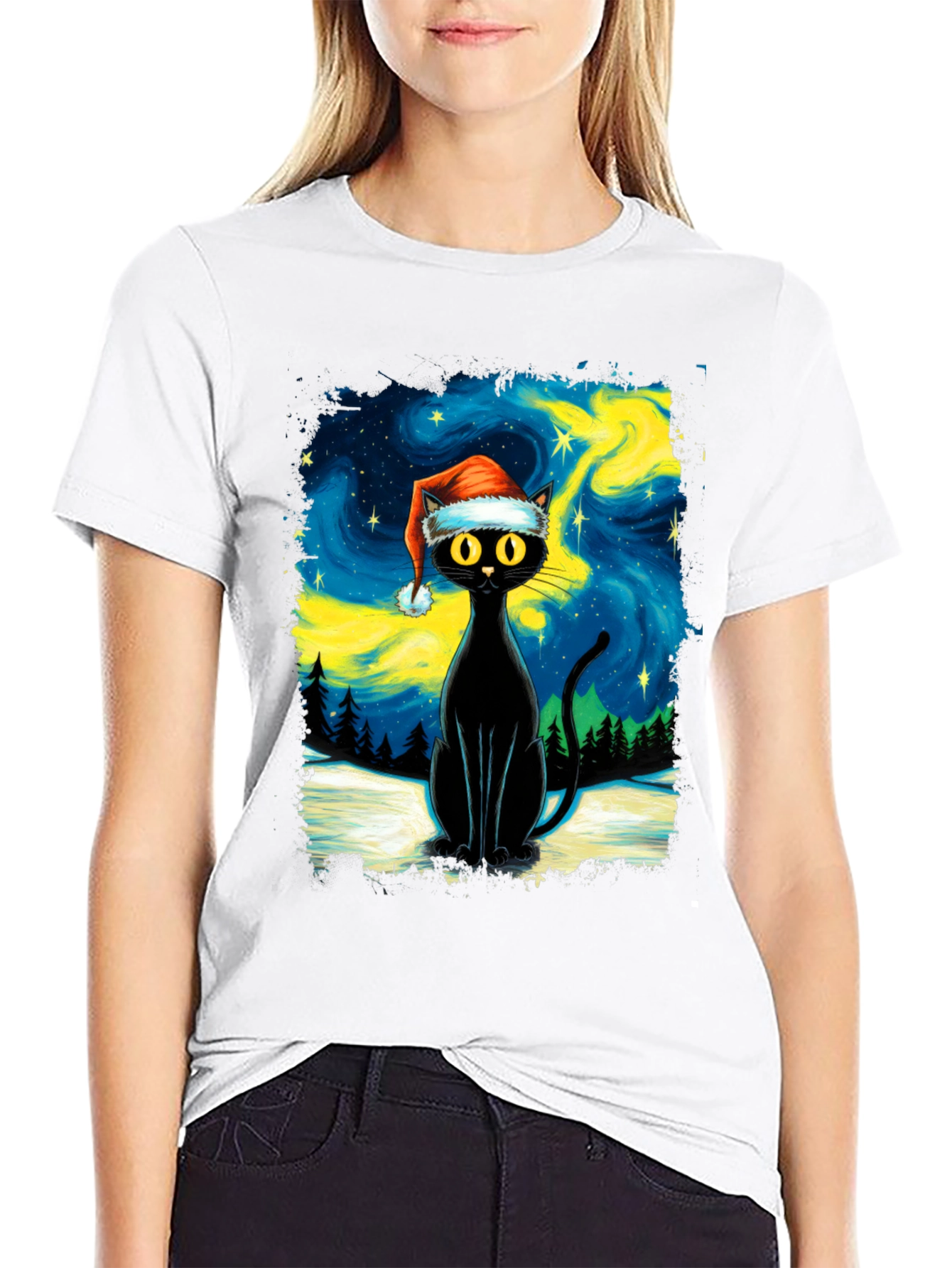 Festive Black Cat T-Shirt - Holiday Style