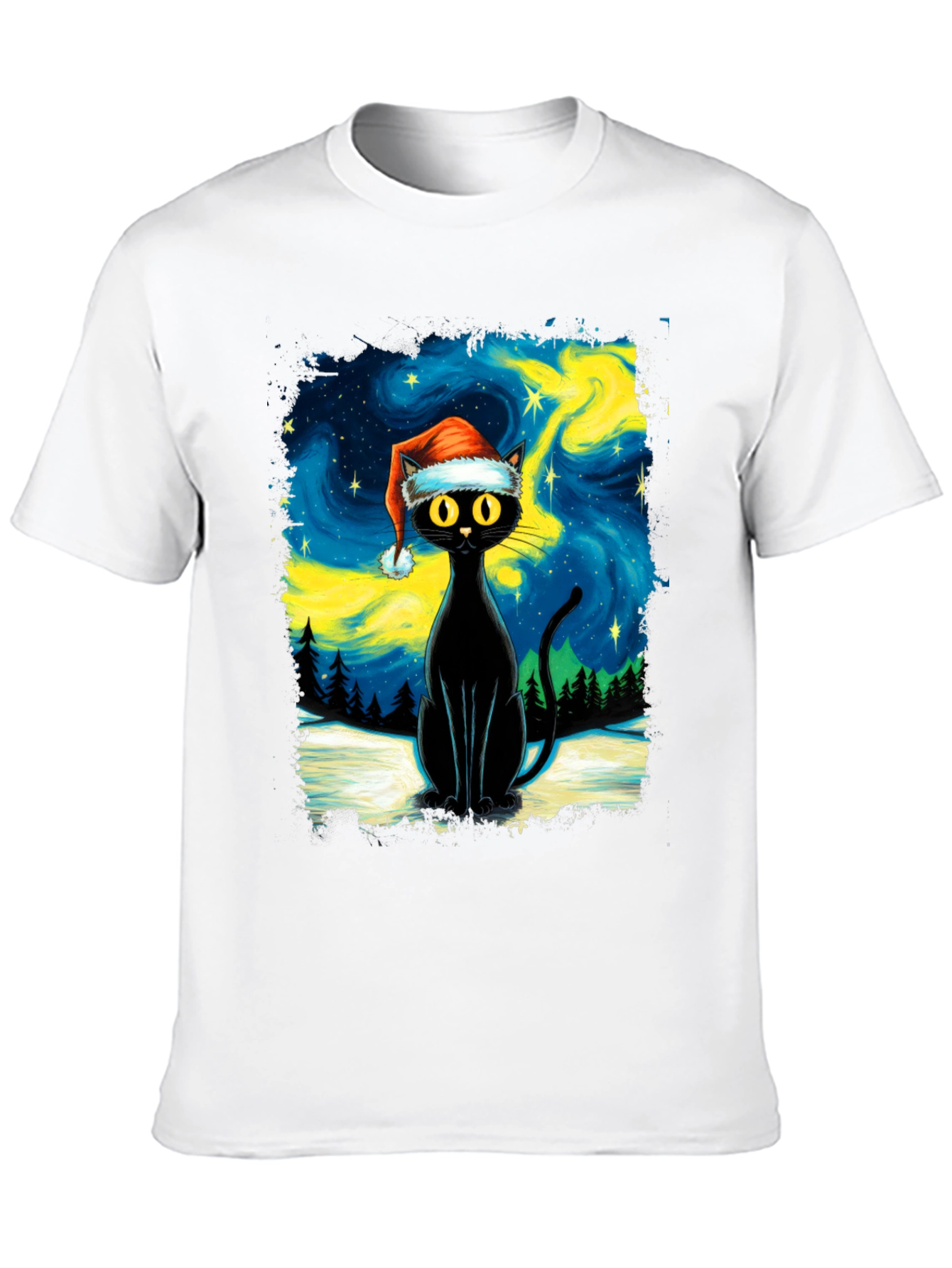 Festive Black Cat T-Shirt - Holiday Style