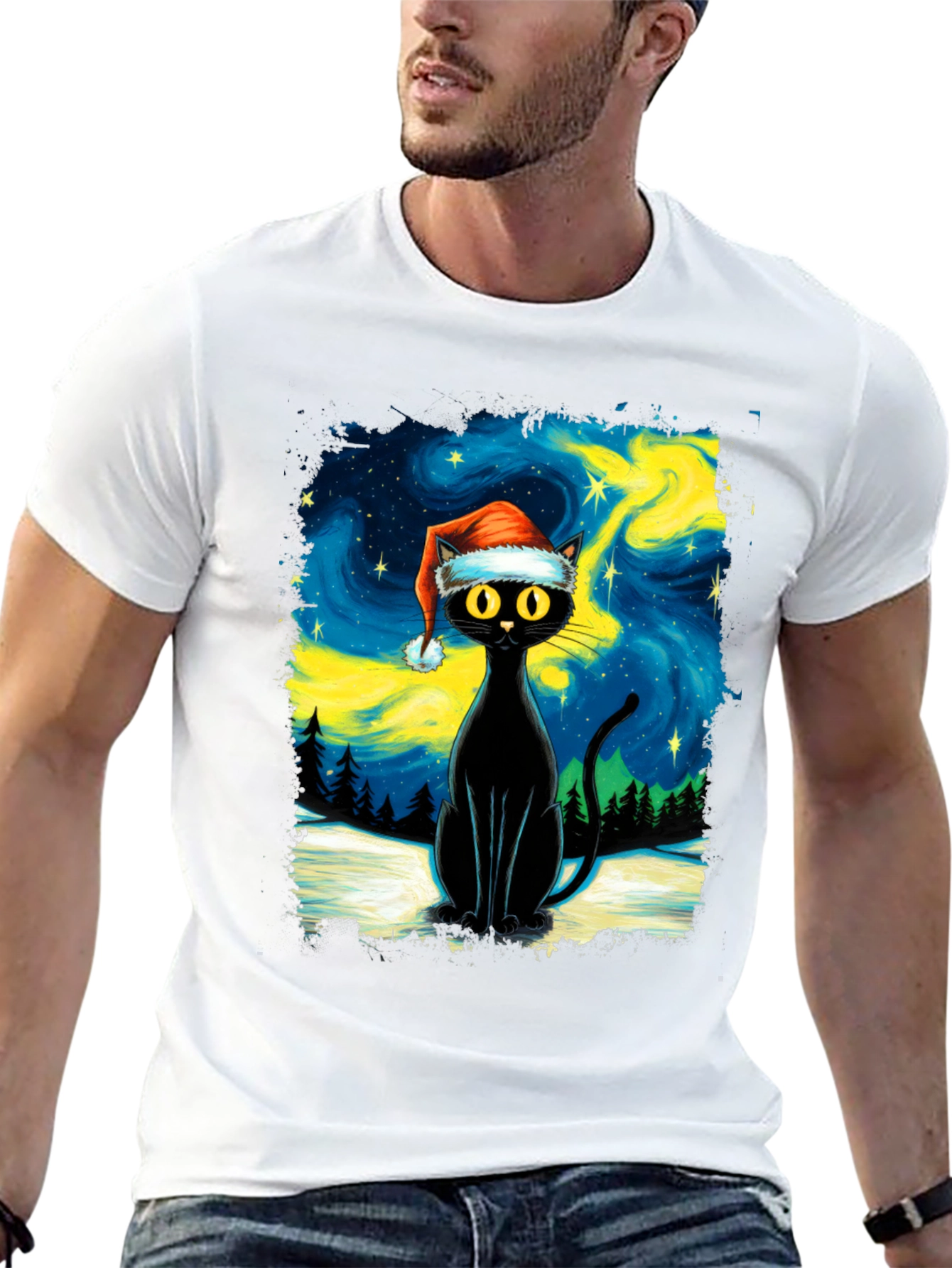 Festive Black Cat T-Shirt - Holiday Style