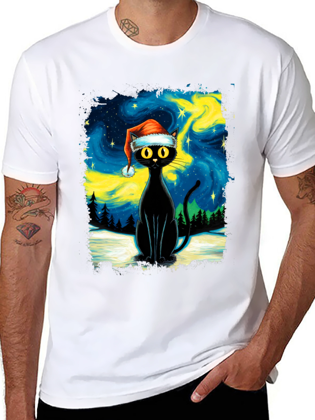 Festive Black Cat T-Shirt - Holiday Style