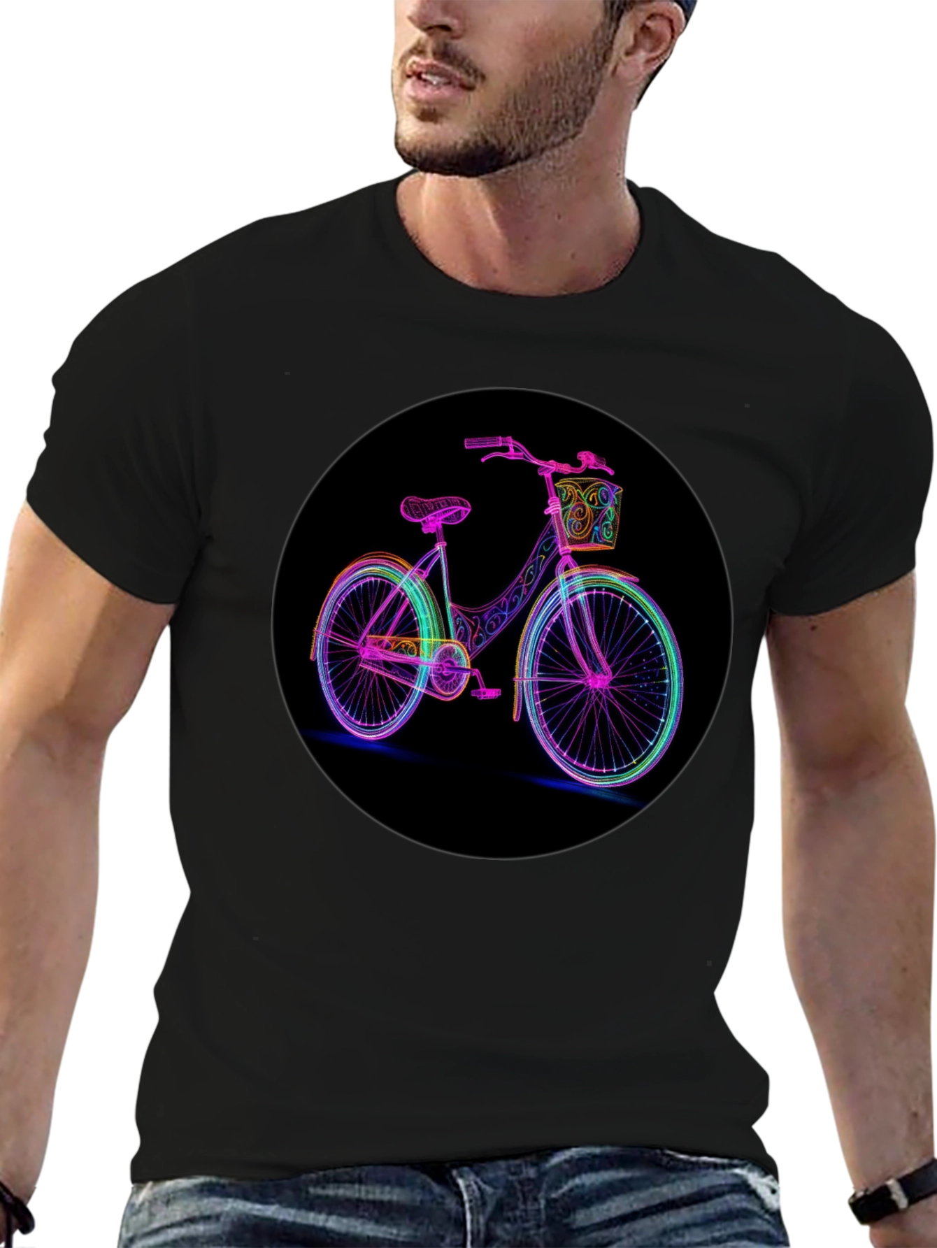 Neon Bicycle Graphic Black T-Shirt