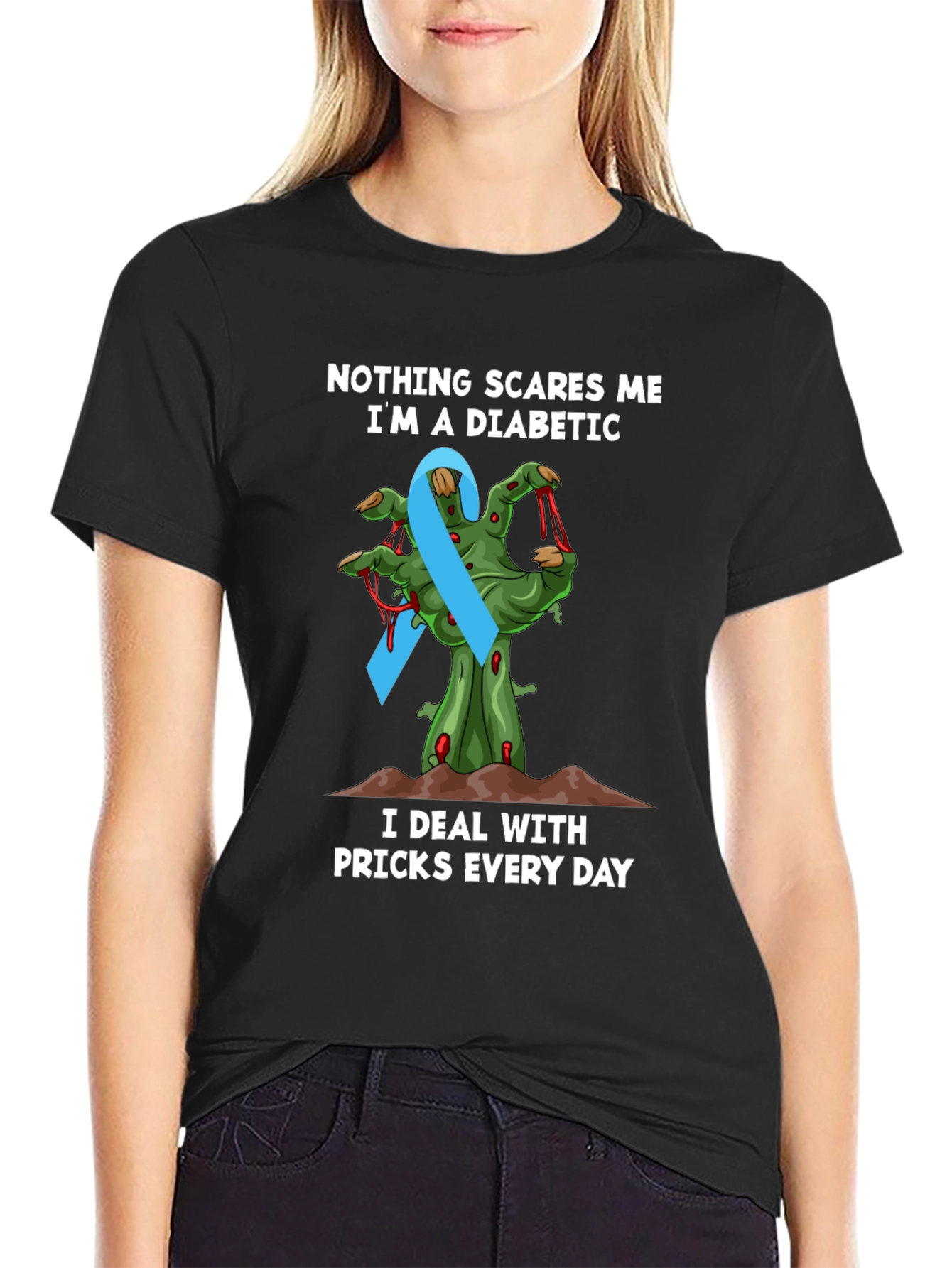 Diabetic Awareness T-Shirt - Nothing Scares Me Zombie Hand
