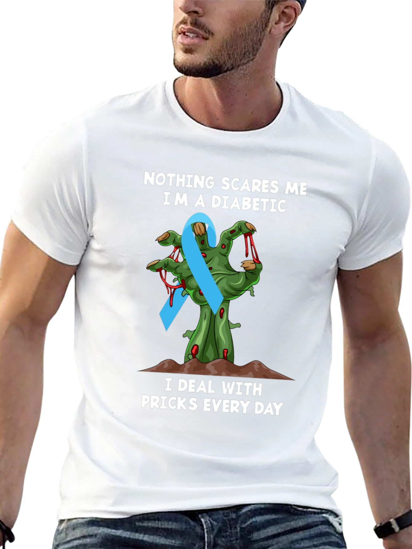 Diabetic Awareness T-Shirt - Nothing Scares Me Zombie Hand