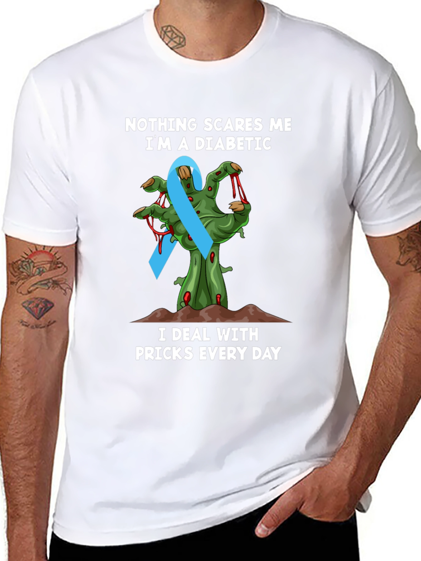 Diabetic Awareness T-Shirt - Nothing Scares Me Zombie Hand