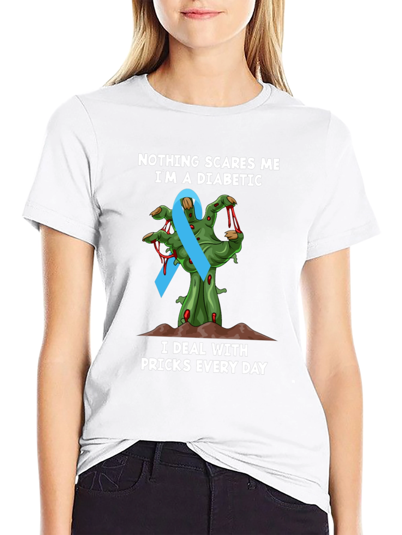 Diabetic Awareness T-Shirt - Nothing Scares Me Zombie Hand