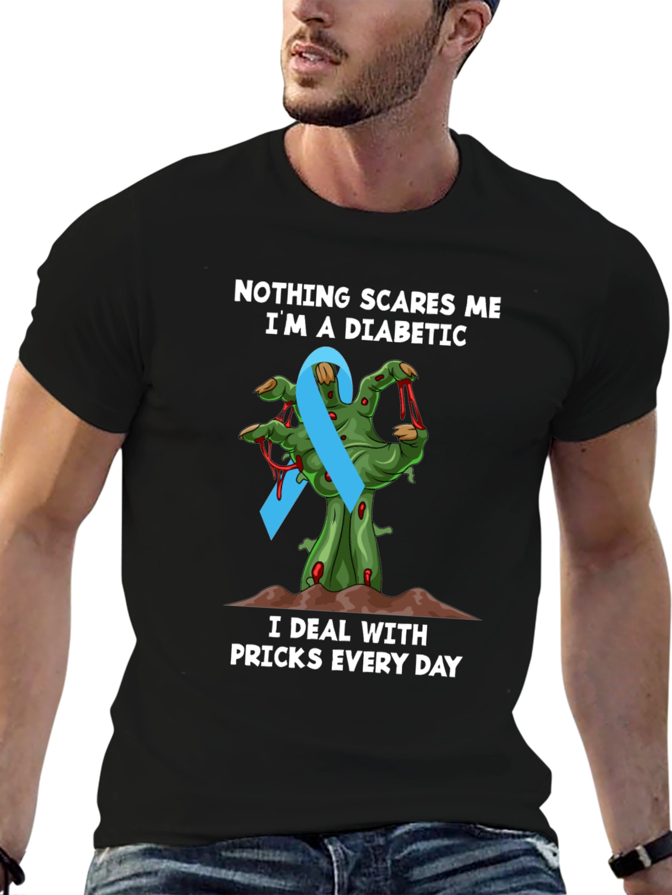 Diabetic Awareness T-Shirt - Nothing Scares Me Zombie Hand