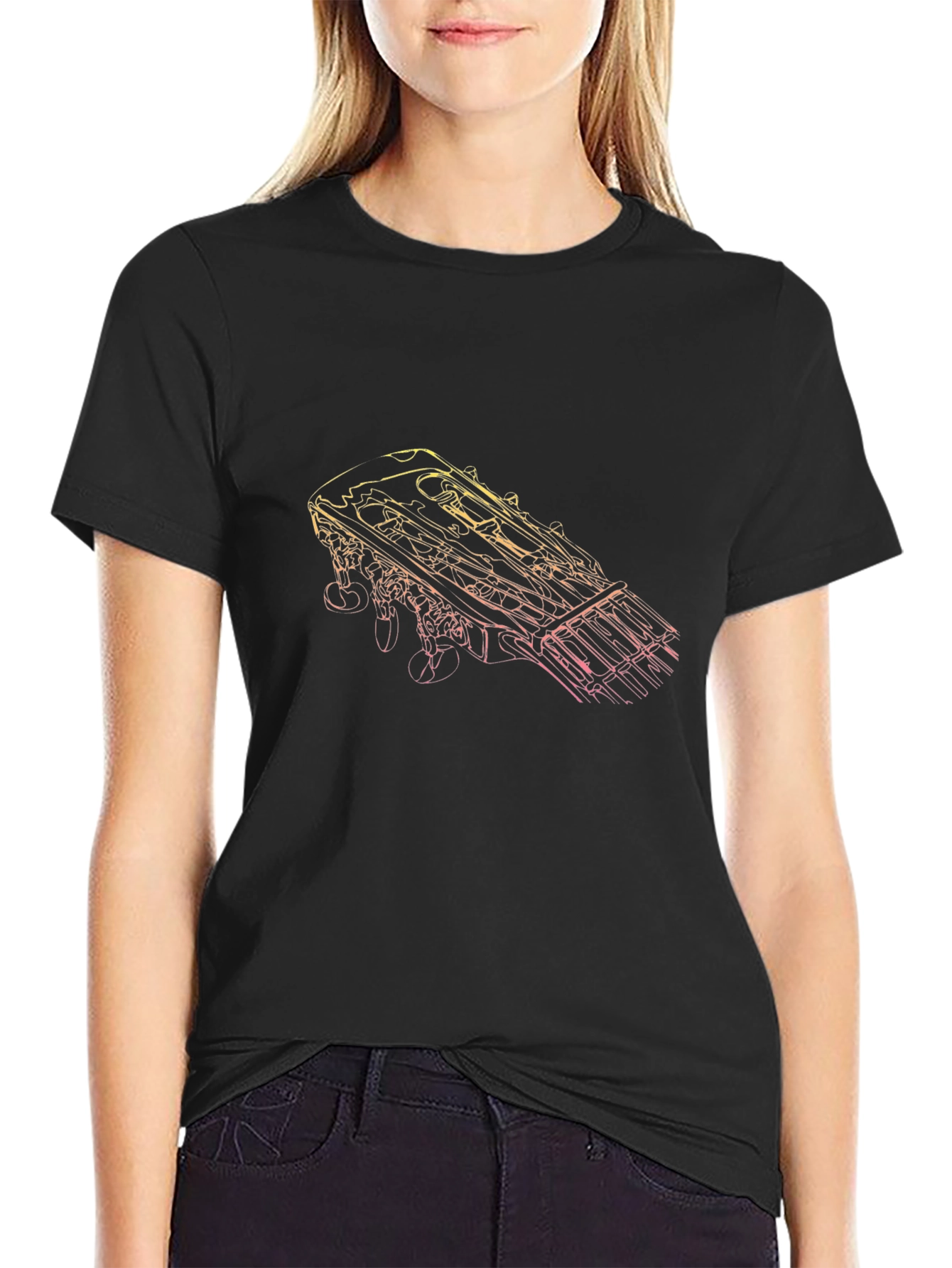 Guitar Headstock Graphic Tee - Black Unisex T-Shirt