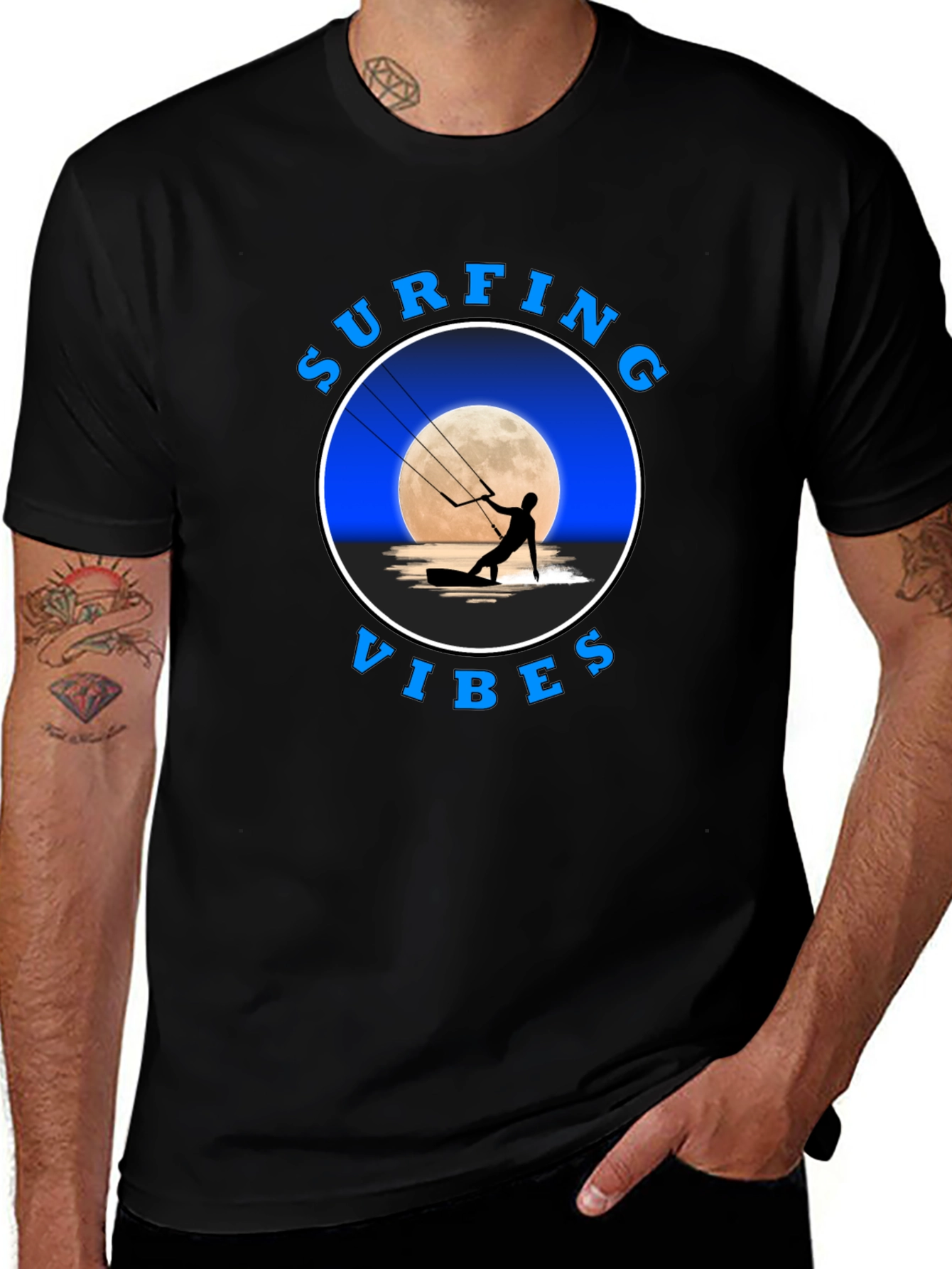 Surfing Vibes Graphic T-Shirt - Black