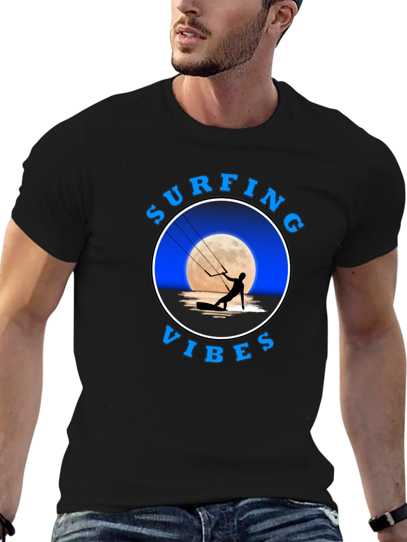 Surfing Vibes Graphic T-Shirt - Black