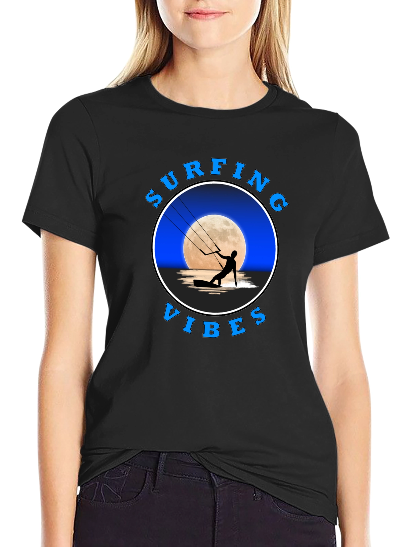 Surfing Vibes Graphic T-Shirt - Black