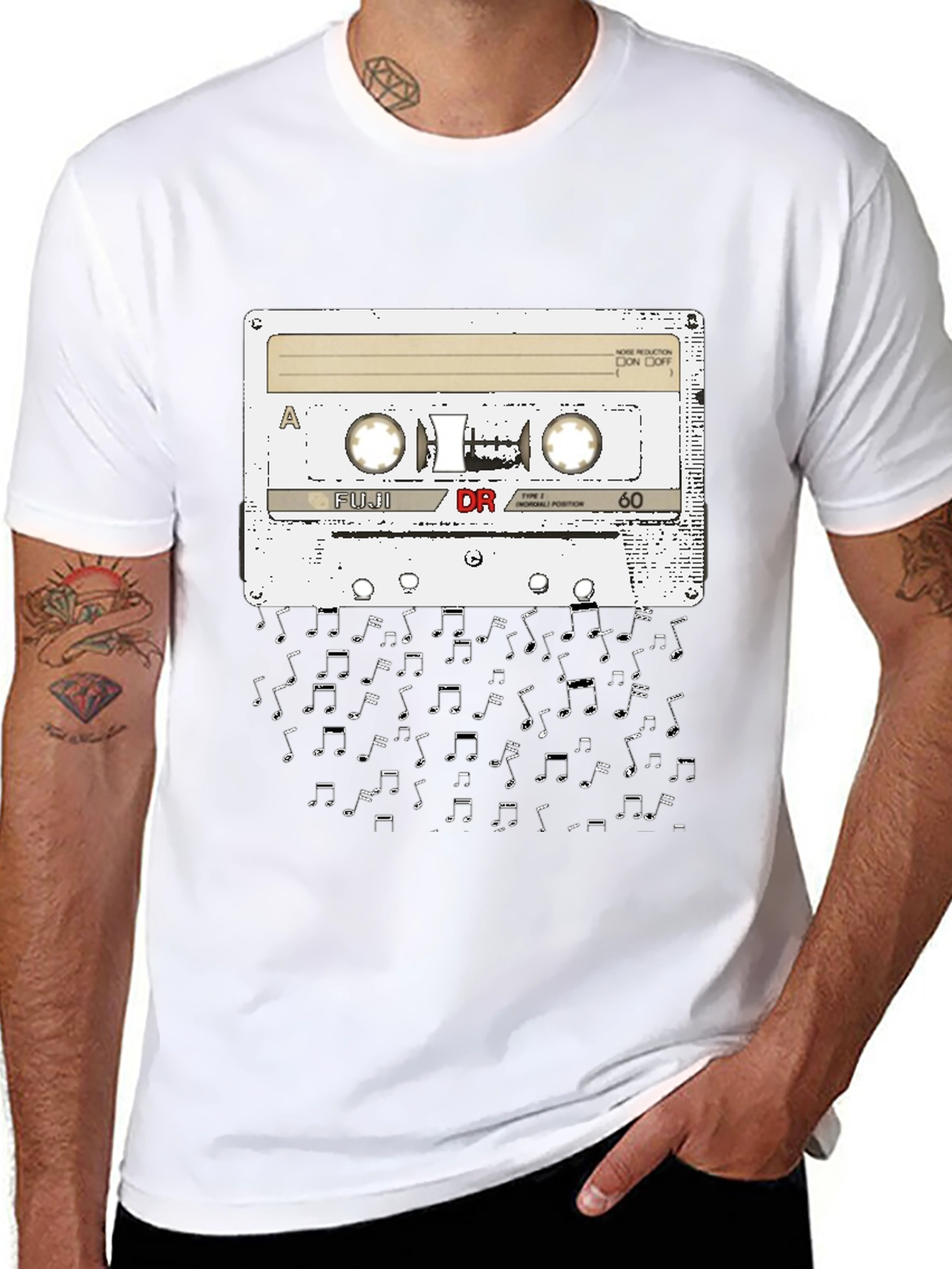 Retro Cassette Tape & Music Notes Graphic Tee