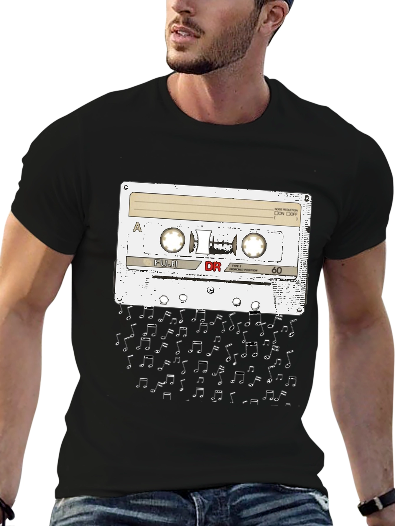 Retro Cassette Tape & Music Notes Graphic Tee