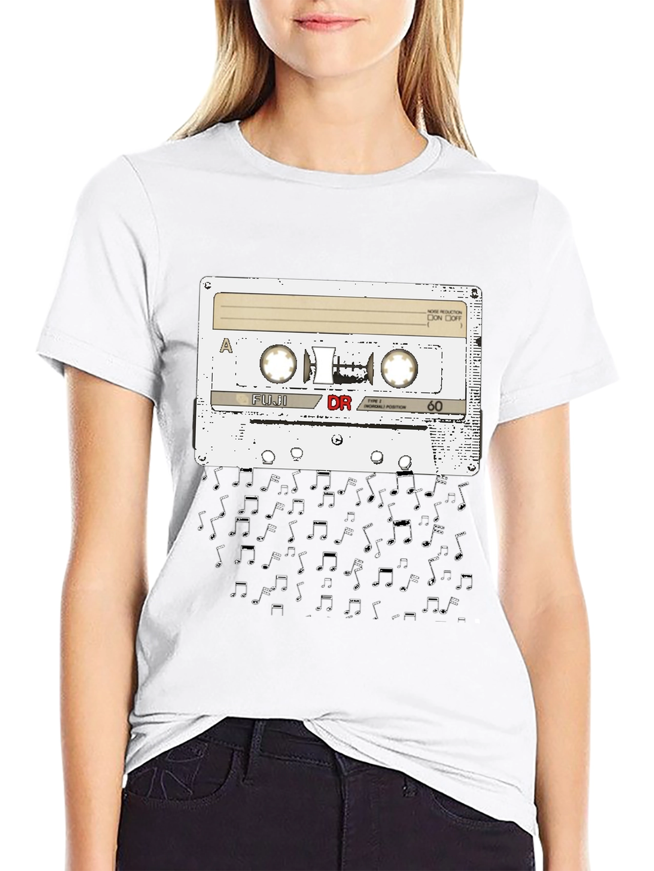 Retro Cassette Tape & Music Notes Graphic Tee