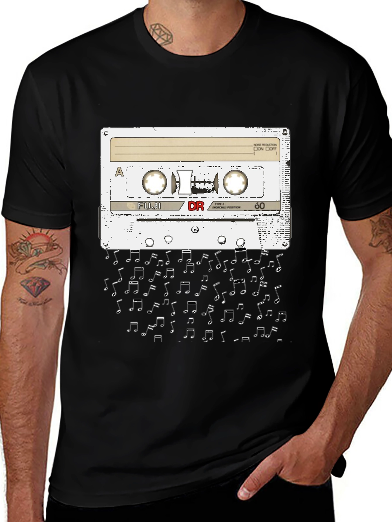 Retro Cassette Tape & Music Notes Graphic Tee