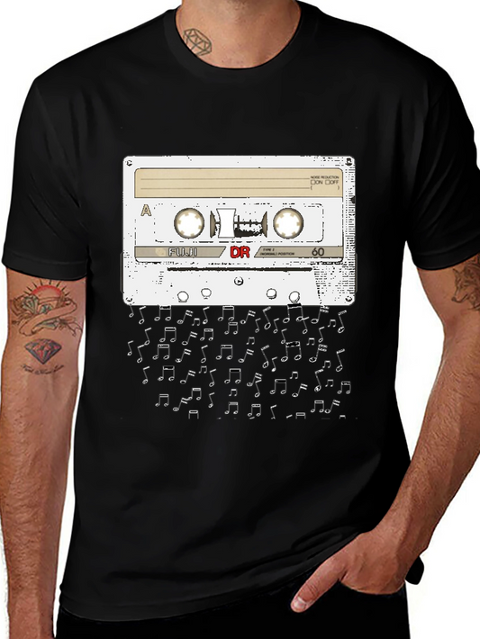 Retro Cassette Tape & Music Notes Graphic Tee