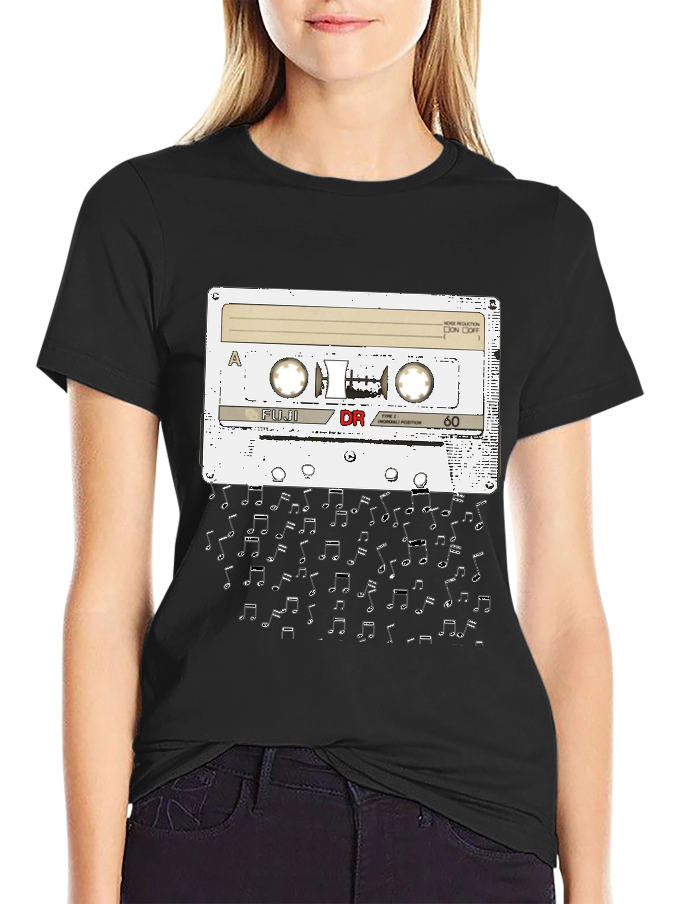 Retro Cassette Tape & Music Notes Graphic Tee