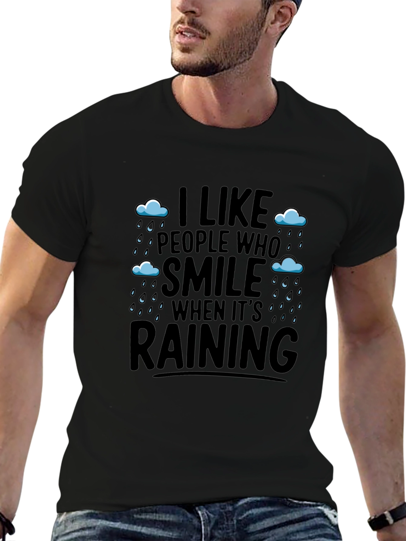 Rainy Day Smile T-Shirt - Uplifting Black Tee