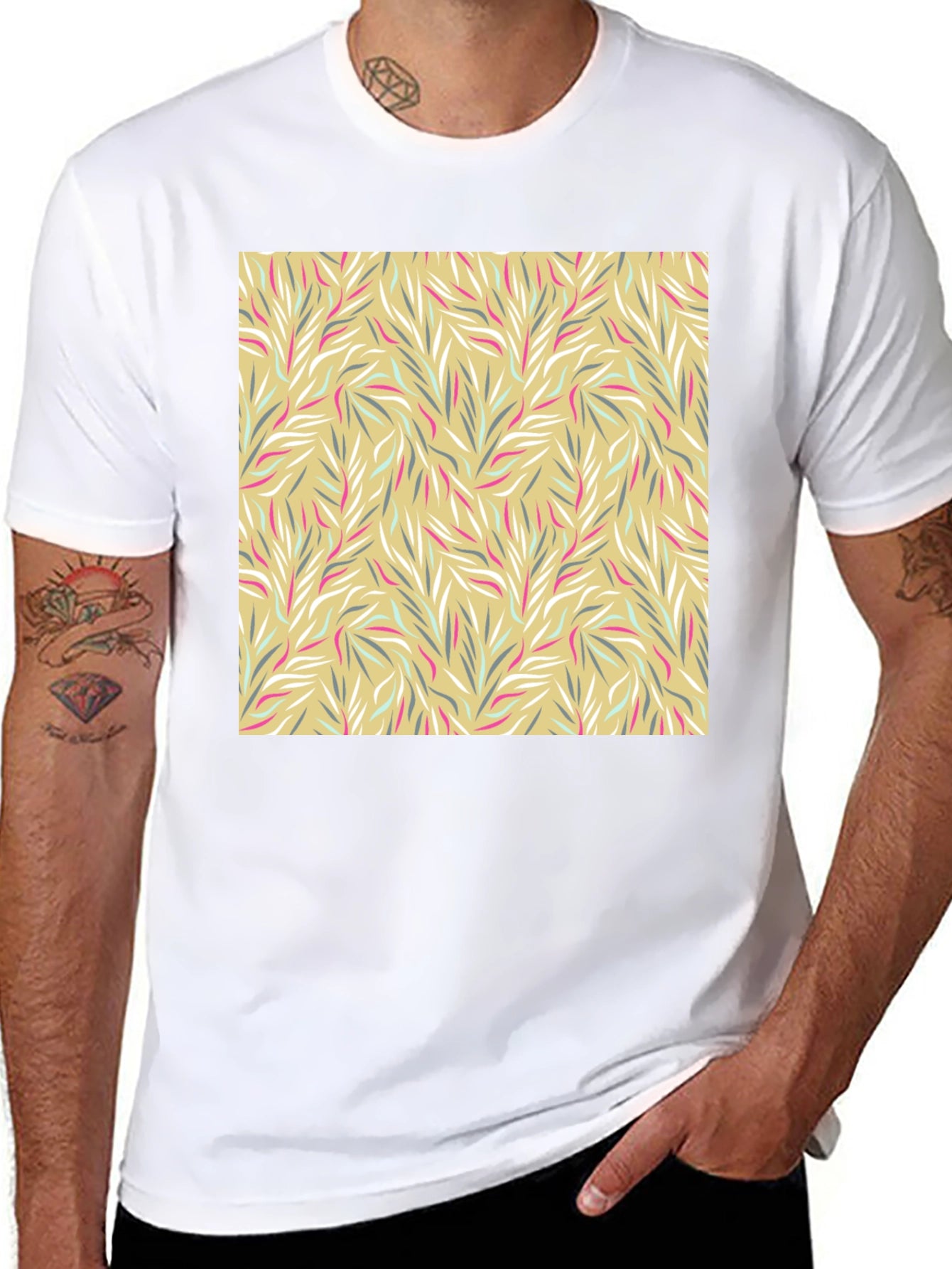 Leaf Pattern Graphic Tee - Stylish Mens Casual T-Shirt