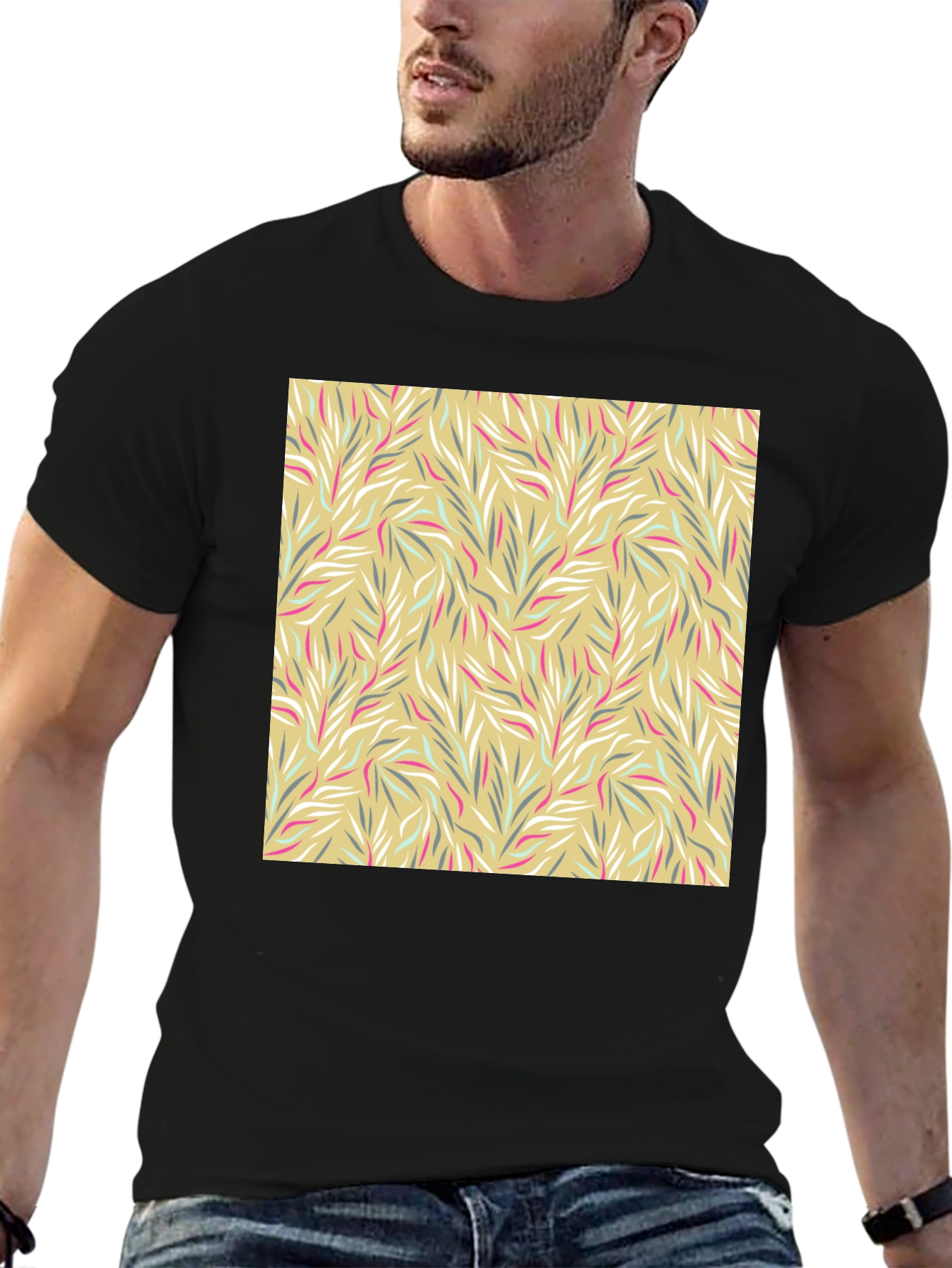 Leaf Pattern Graphic Tee - Stylish Mens Casual T-Shirt