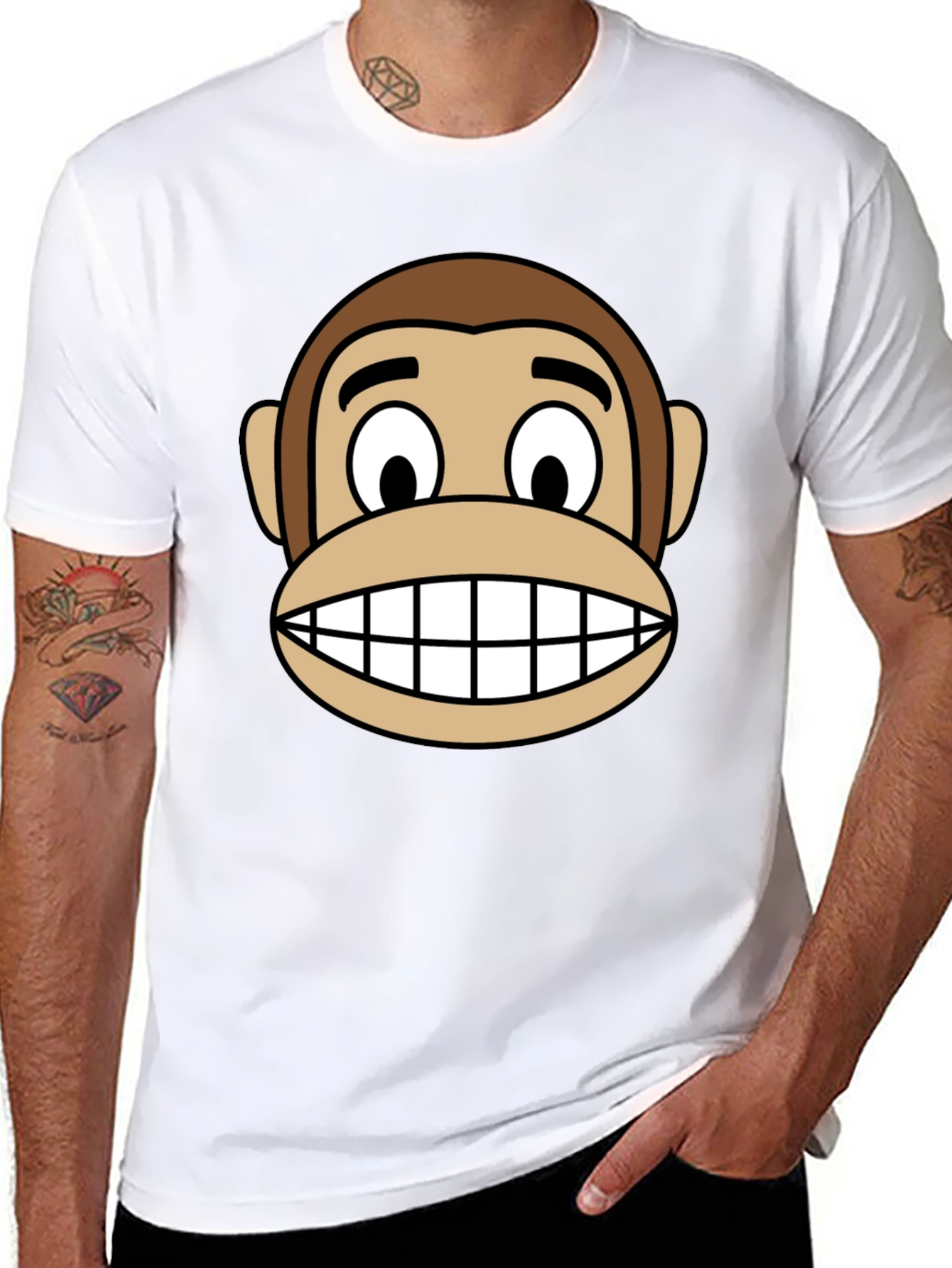 Cartoon Monkey Face Graphic Tee - Unisex Black T-Shirt